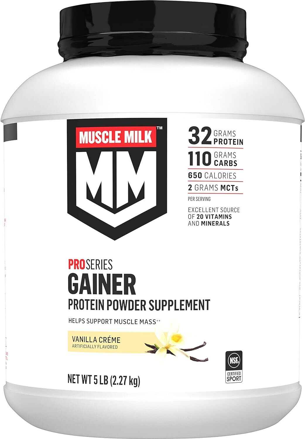 Gainer Protein Powder, Vanilla Creme, 32G Protein, 5 Pound
