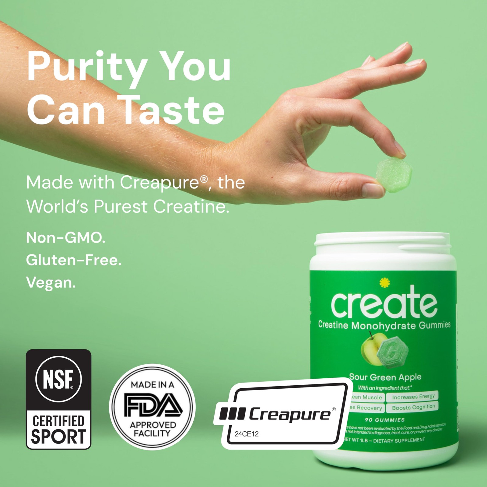 Create Creatine Monohydrate Gummies for Men Women, Boost Focus, Strength, an…