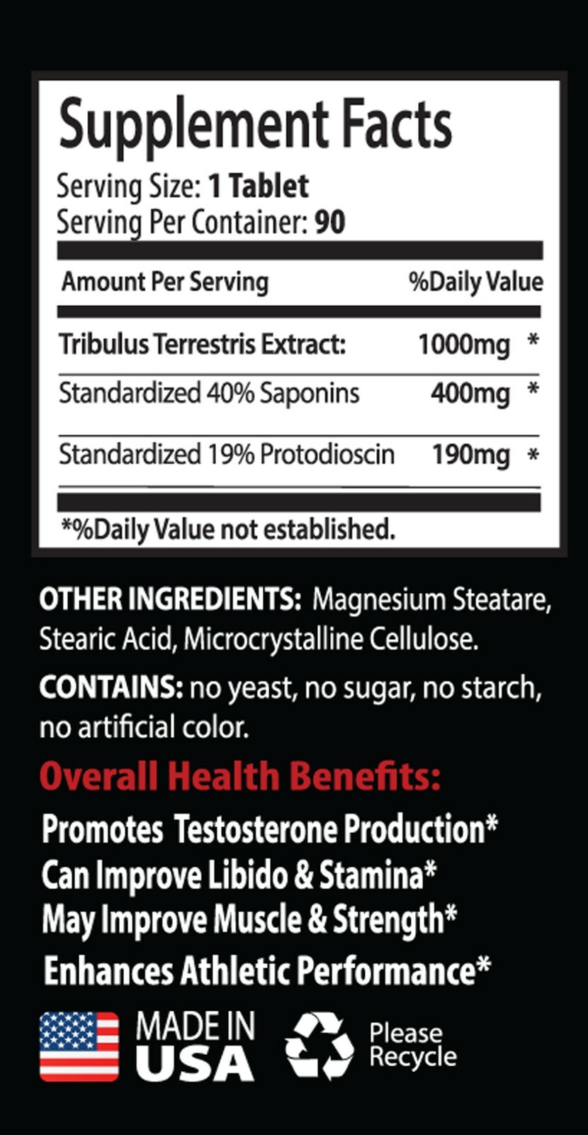 Extract – TRIBULUS TERRESTRIS 1000MG testosterone booster 3 Bottles 270 Tablets