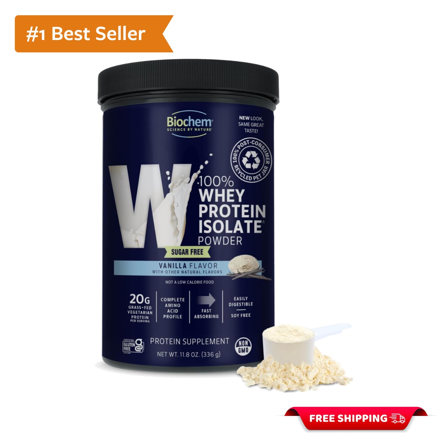 100% Whey Sugar-Free Vanilla 20g Protein, Gluten-Free & Keto Friendly 11.8oz