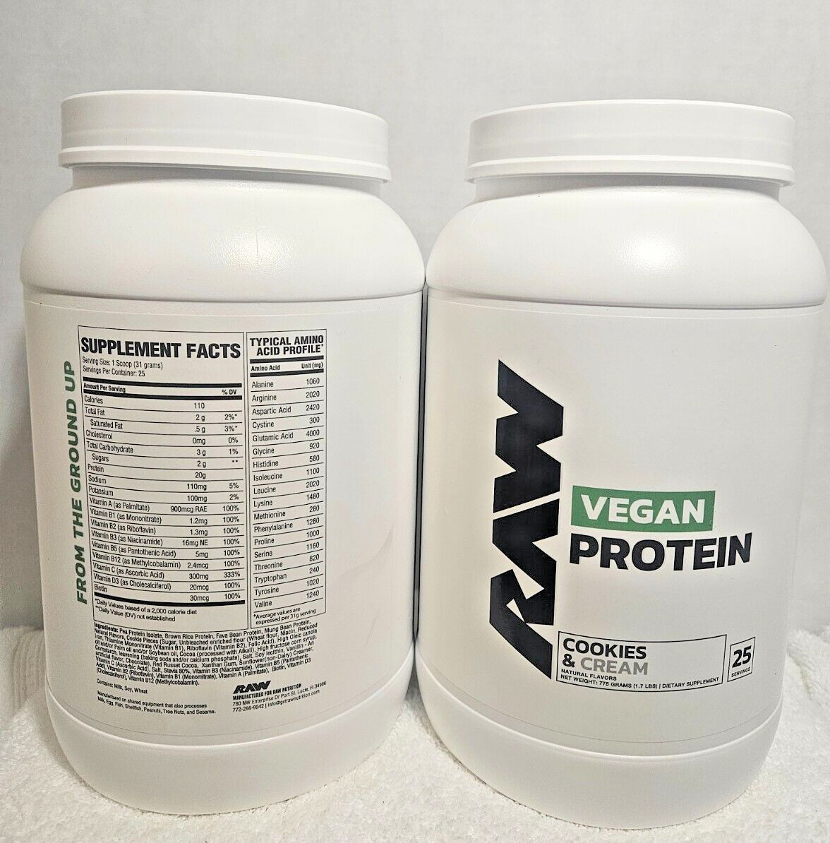RAW Vegan Protein, Cookies & Cream, 1.7 lbs (775 g) PACK OF 2