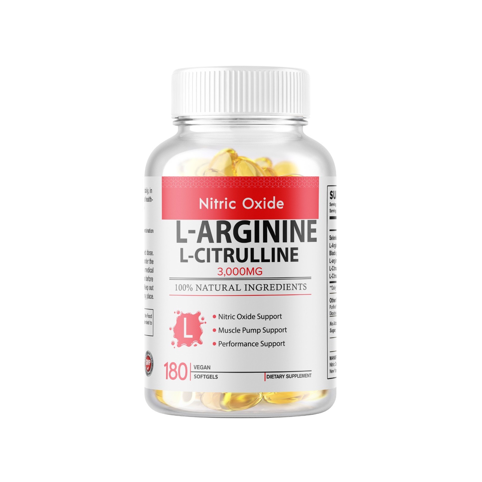 L-Arginine L-Citrulline Complex 3000mg, 180 Softgels – Non-GMO 90 Servings