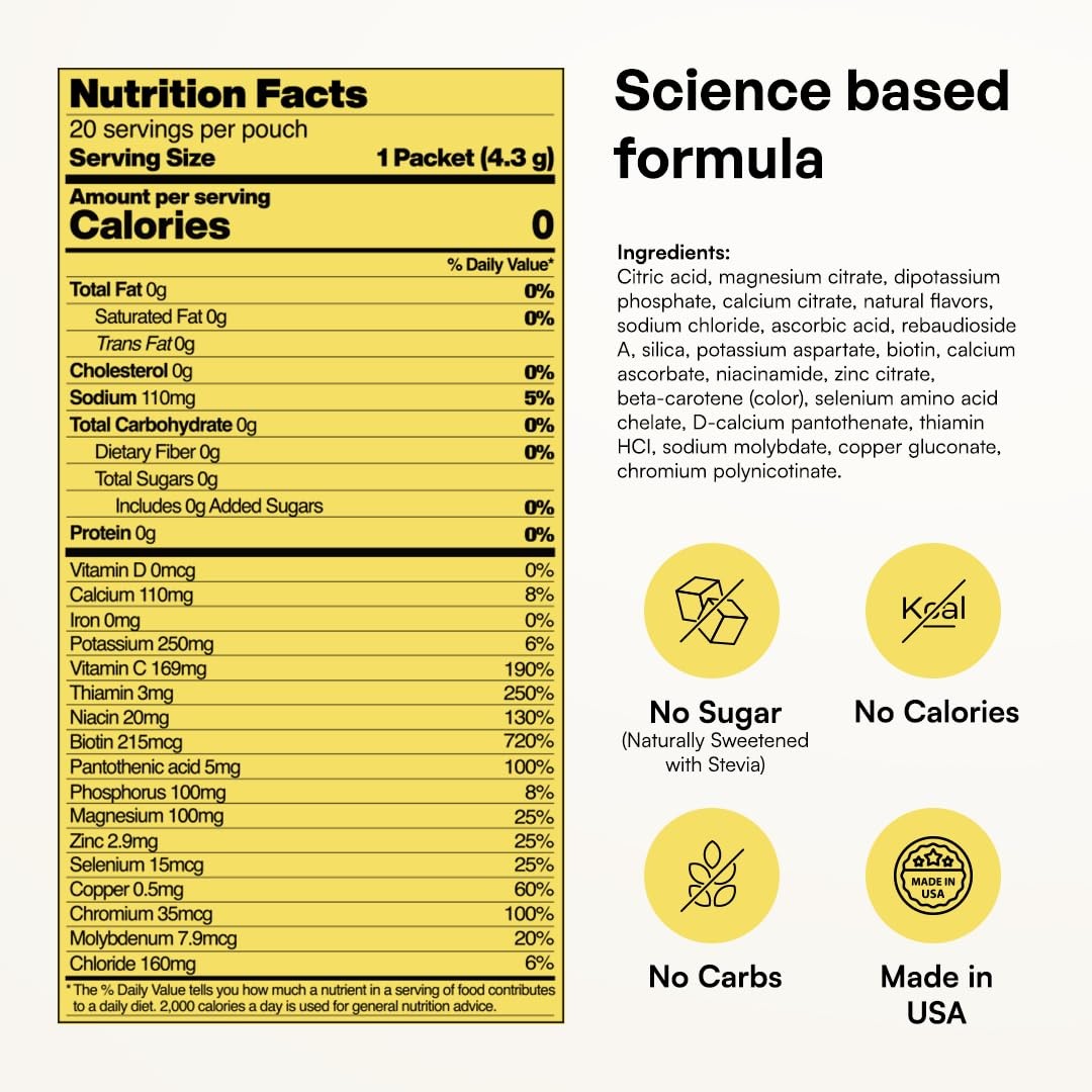Selenium Electrolytes Packets – Multivitamin Lemonade 20 Pack Hydration Packe…