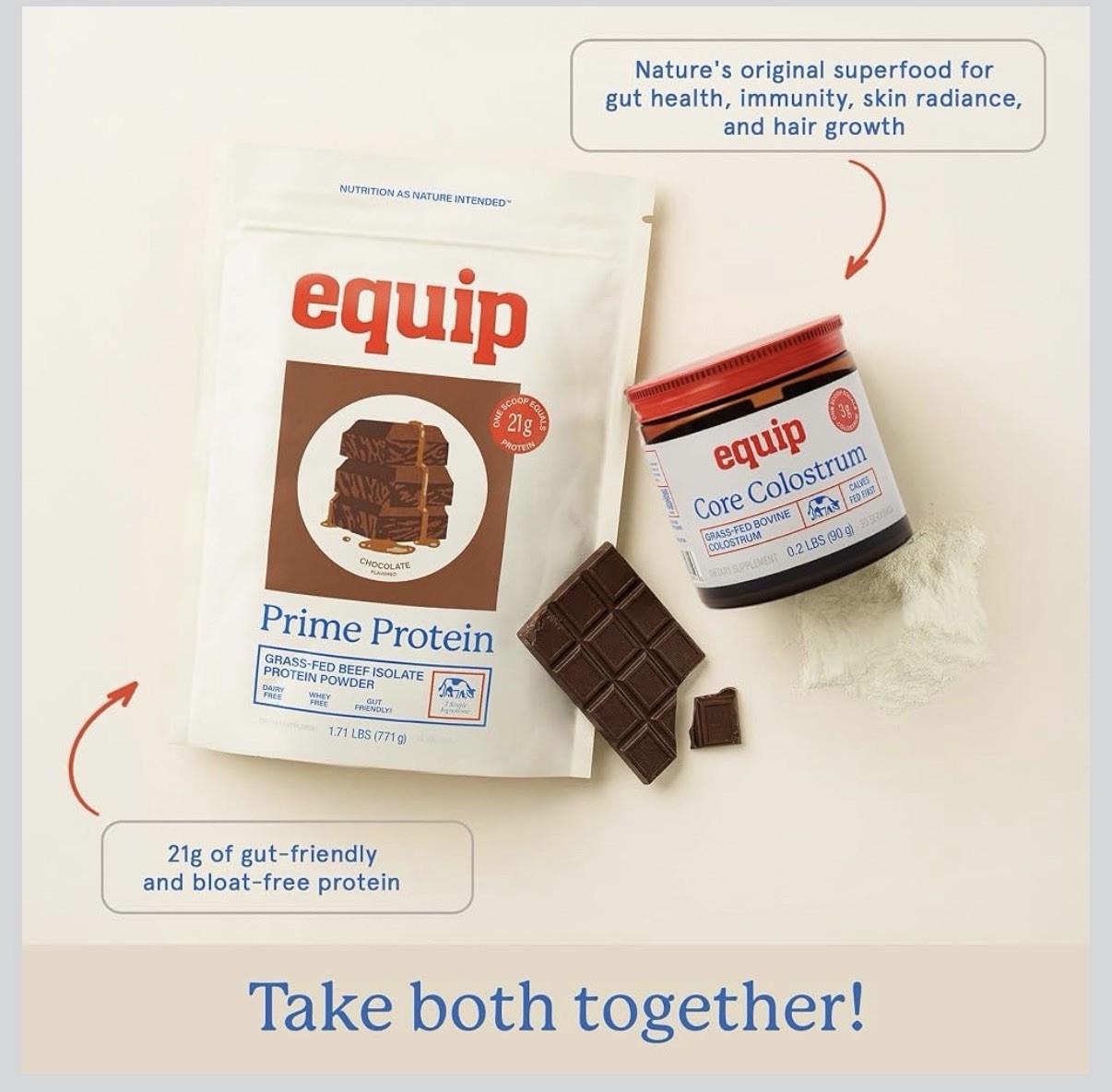 Equip Prime Beef Protein Chocolate 30Sv Grass Fed Keto No Sugar
