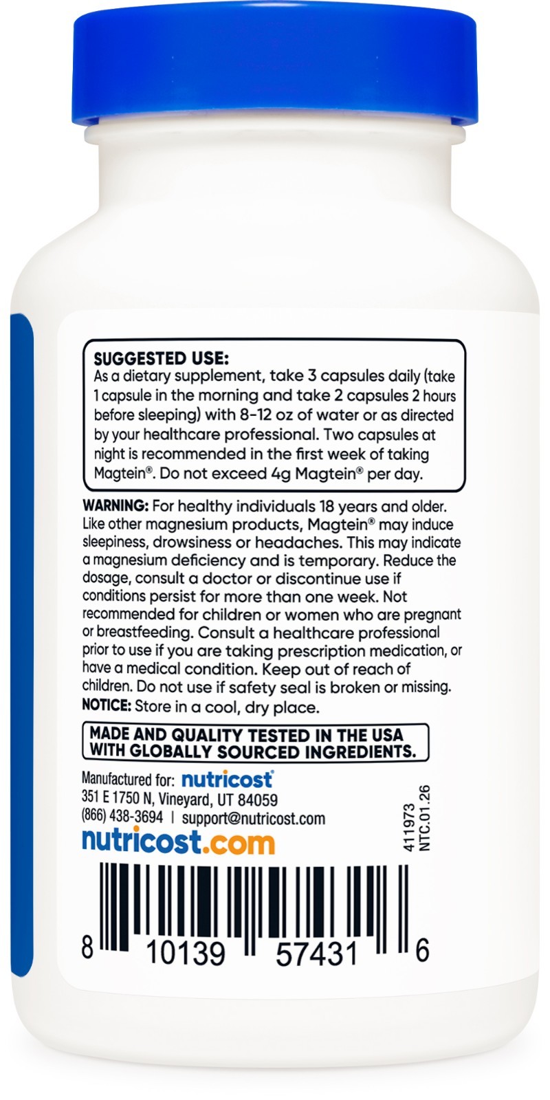 Nutricost Magtein Magnesium L-Threonate 2,000mg, 90 Capsules (30 Servings)