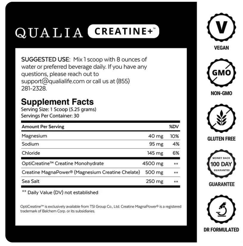 Qualia Creatine+ Advanced Creatine Powder Vegan Non-GMO Unflavored 5.6 oz, 03/28