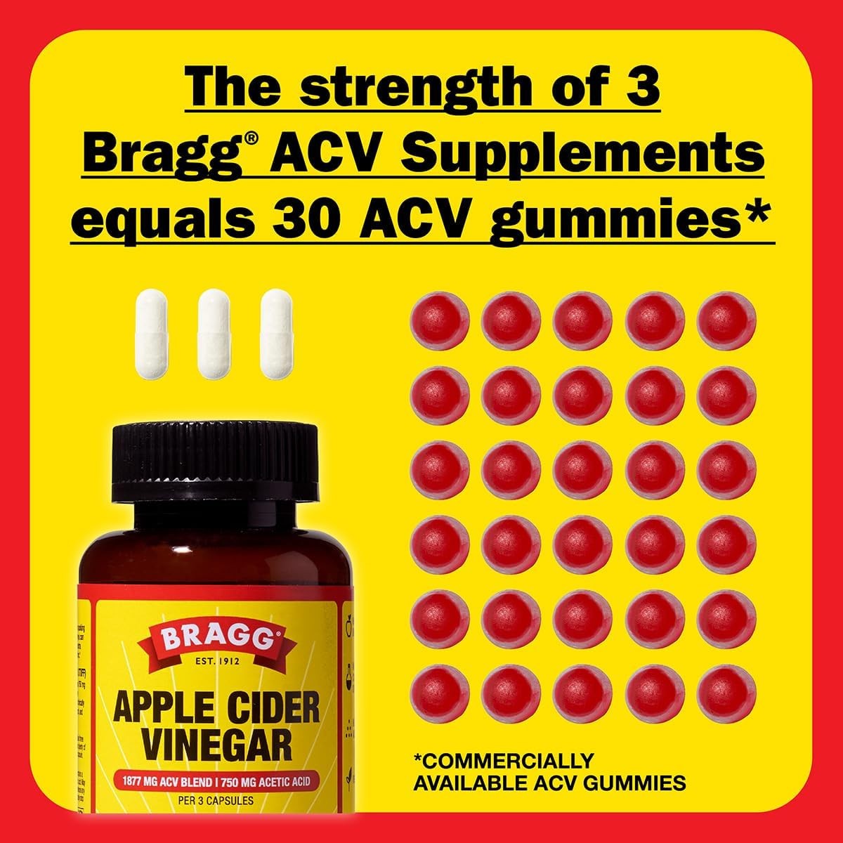 BRAGG Apple Cider Vinegar 90 Capsules – 750 Mg Acetic Acid EXP 05/2028 NEW