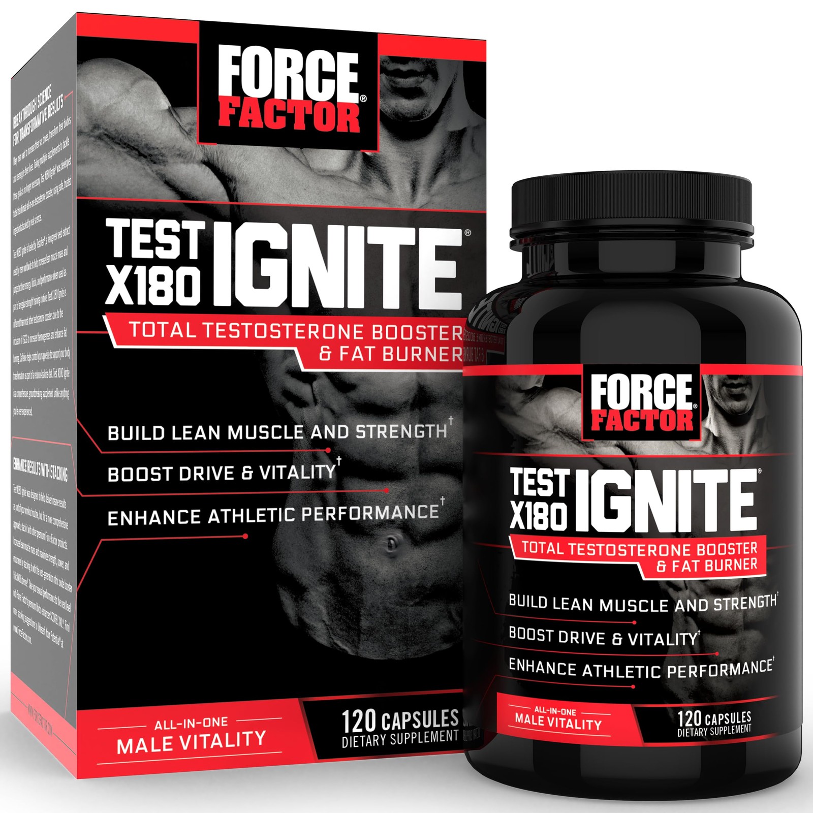Force Factor Test X180 Ignite Total 120 Count (Pack of 1), No Color