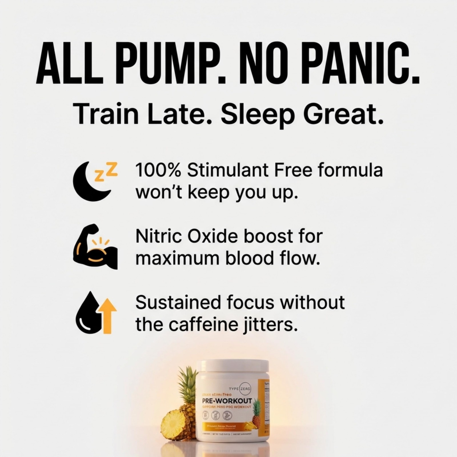 Stim-Free Pre Workout Powder – Pineapple Mango, 21 Servings | Nitric Oxide Boost