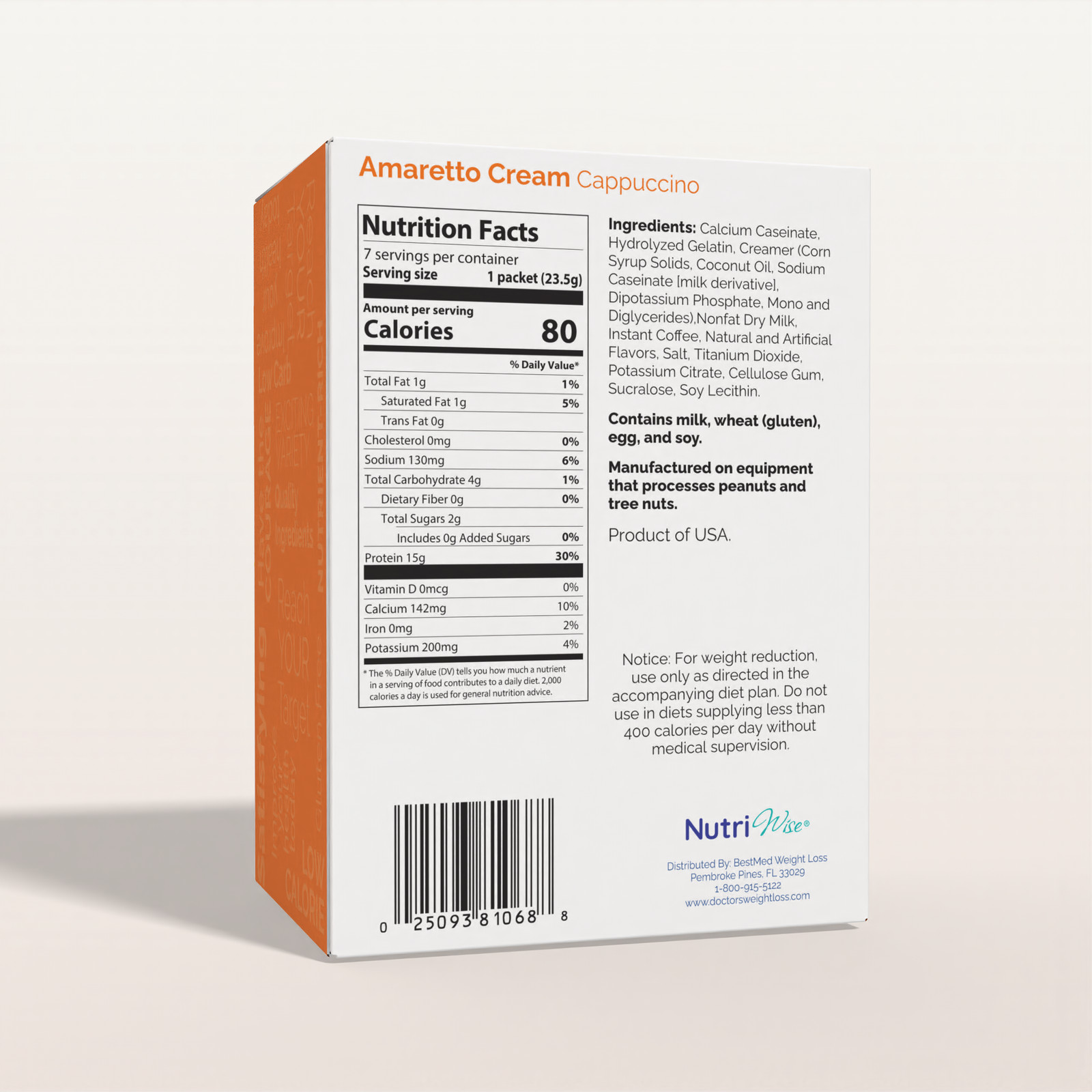 NutriWise® Amaretto Cappuccino | Ideal Protein Alternative Diet, Low Carb 7/ct