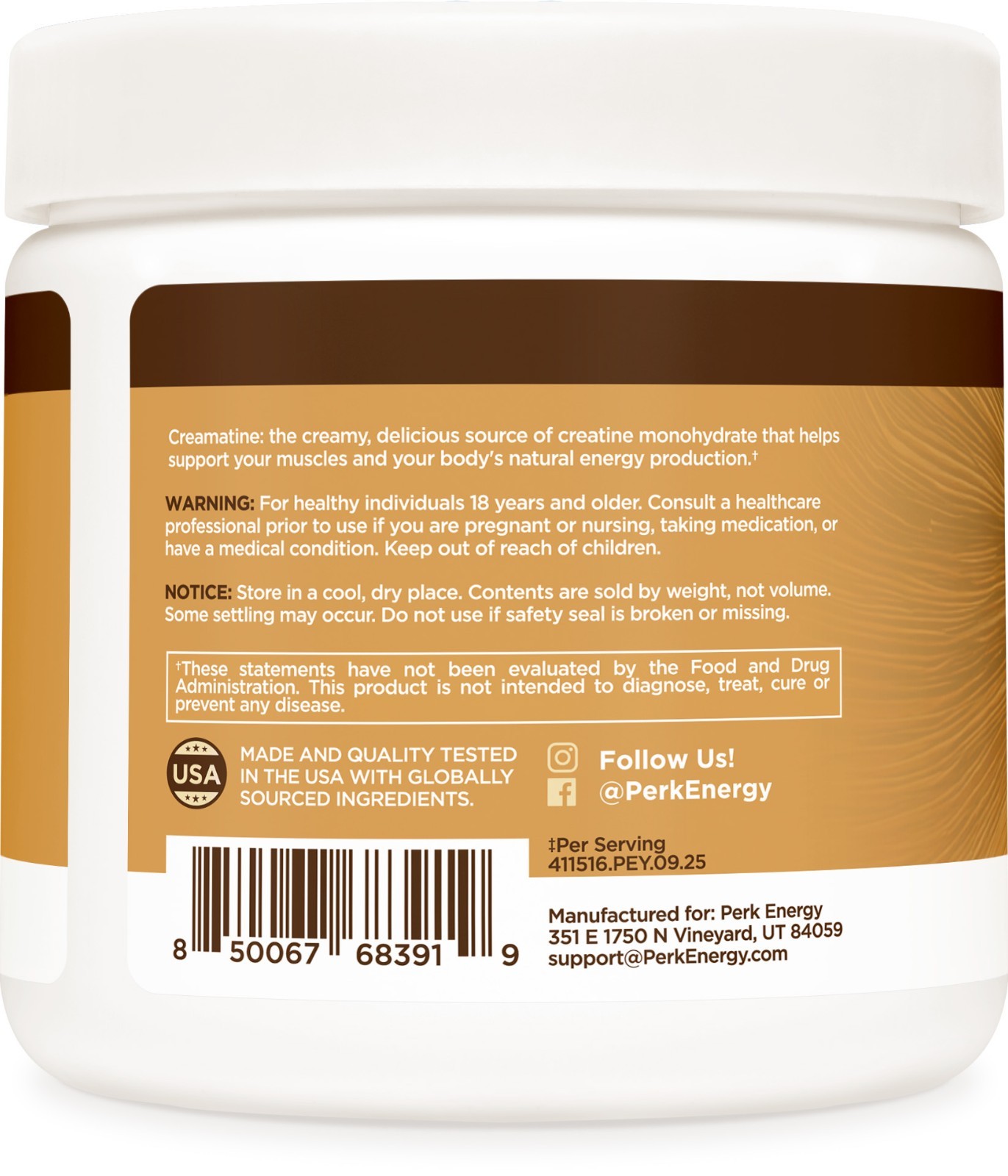 Perk Creamatine (French Vanilla) 30 Servings – Flavored Creatine Monohydrate, 5g