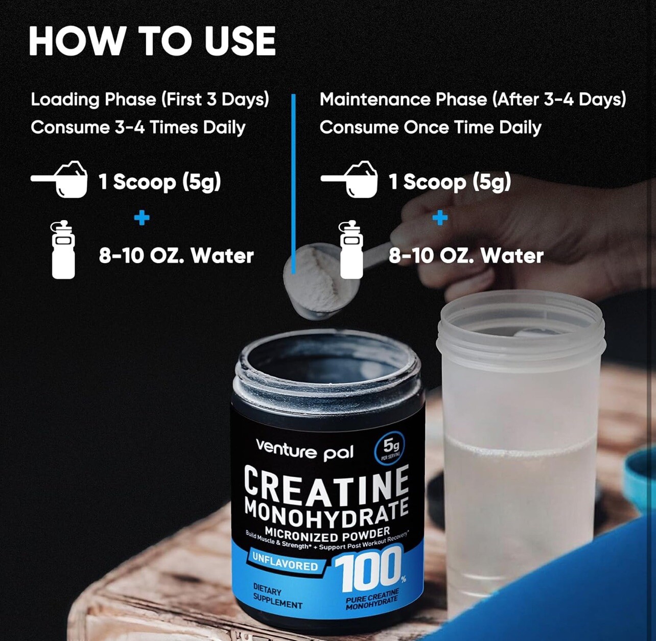 Venture Pal Creatine Monohydrate 60 Servings Micronized Powder 10.6oz Unflavored