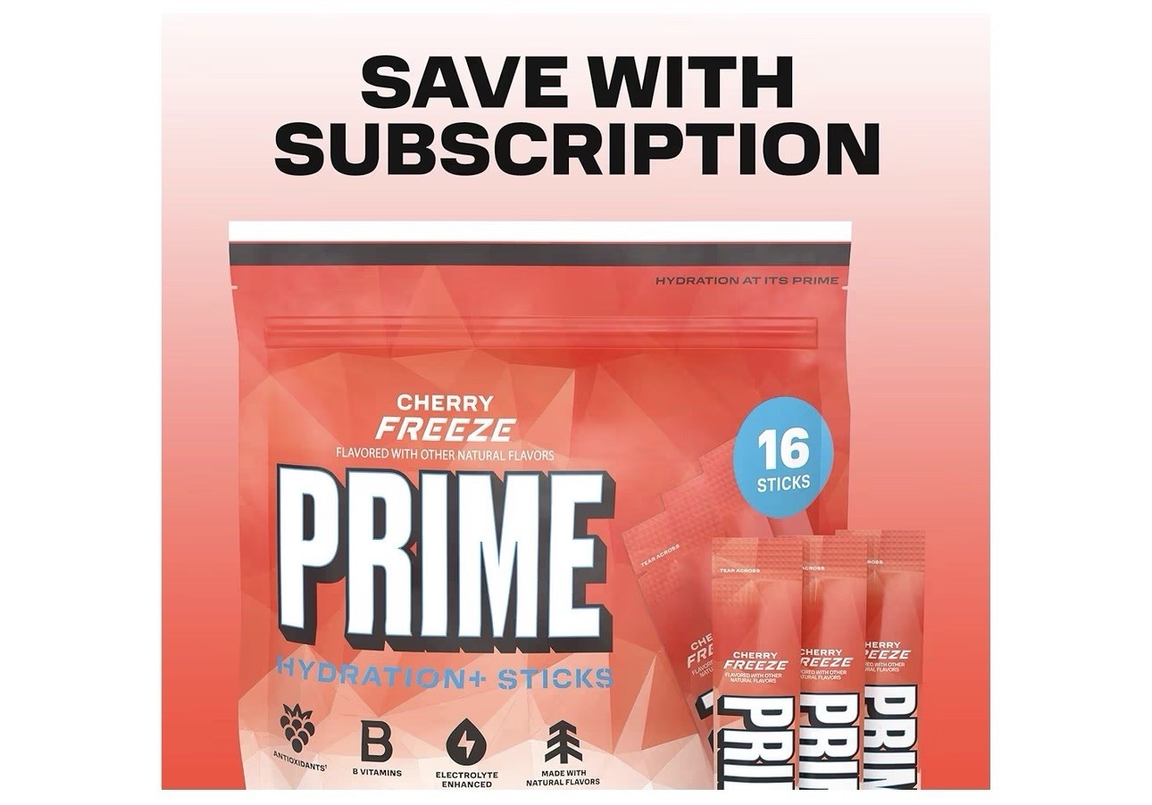 Prime Hydration+ Cherry Freeze Electrolyte Drink Mix Sticks 16 Pack New BB:02/28