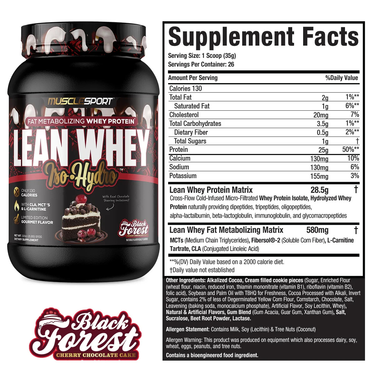 Lean Whey, Iso-Hydro, BLACK FOREST CHERRY, 2 lbs (908 g)