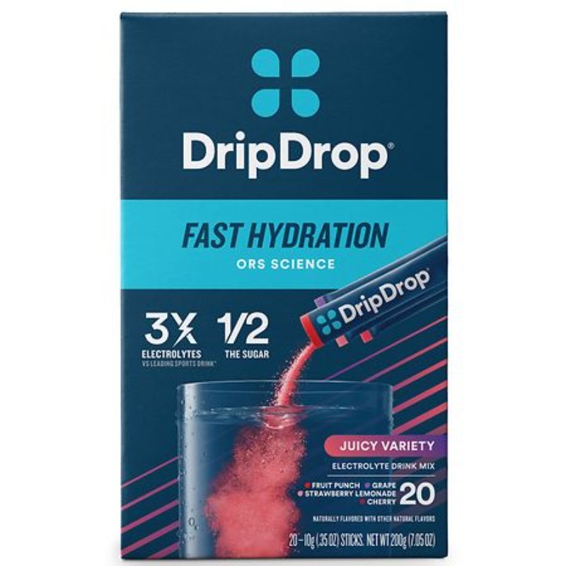 DripDrop Electrolyte Powder Juicy Variety Pack 0.35 oz 20 Packets