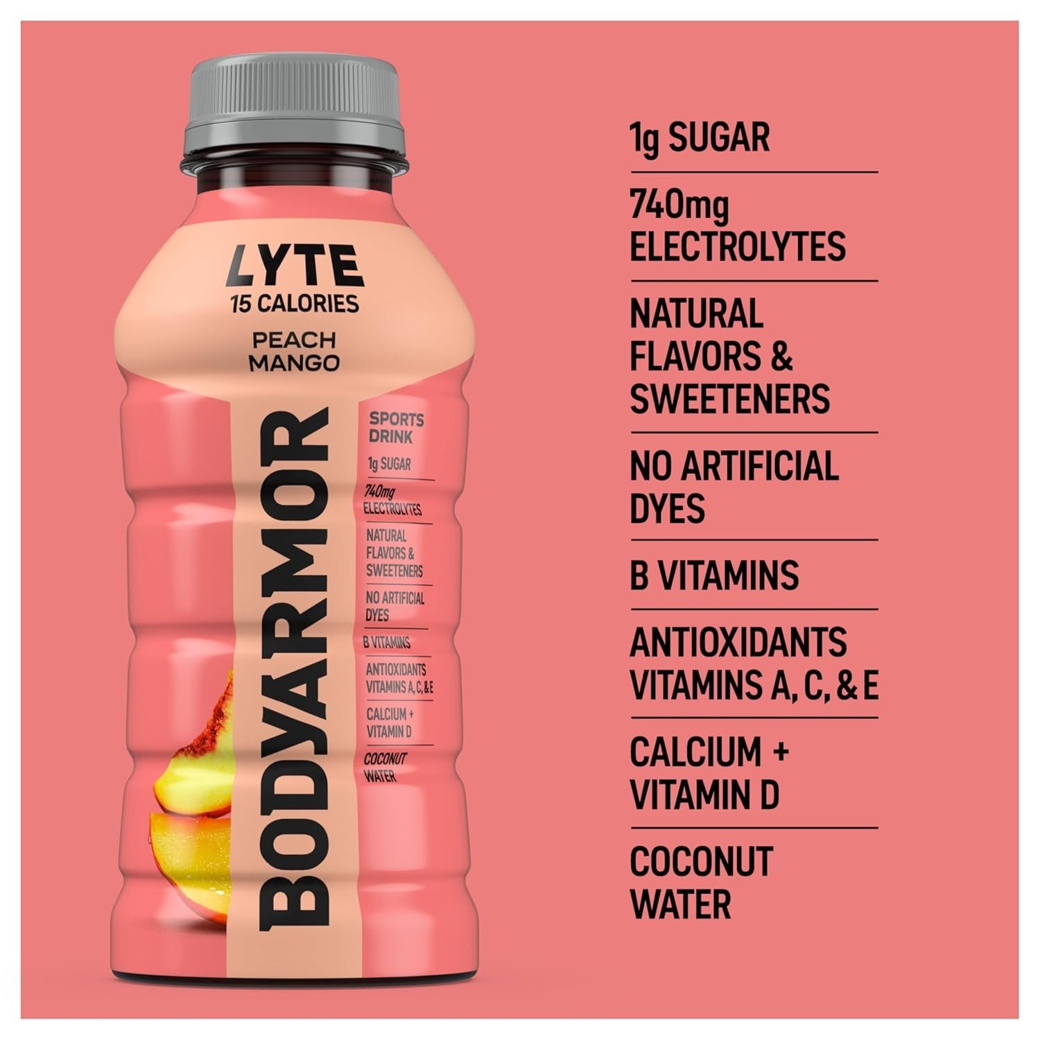 Refresh With LYTE Peach Mango Electrolyte Drinks – 15 Calories, 8 Bottles, 12 Oz