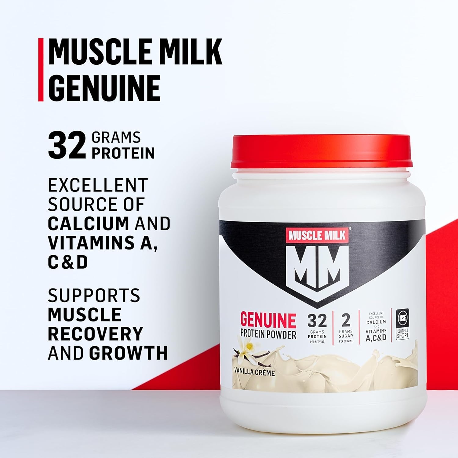 Muscle Milk Genuine Protein Powder, Vanilla Crème, 1.93 lb, 12 Servings
