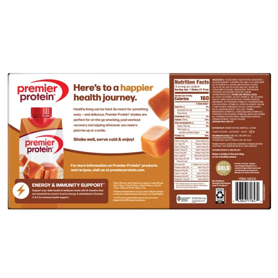 Premier 30g Protein PLUS Energy and Immune Support Shakes, Caramel, 18 Pack