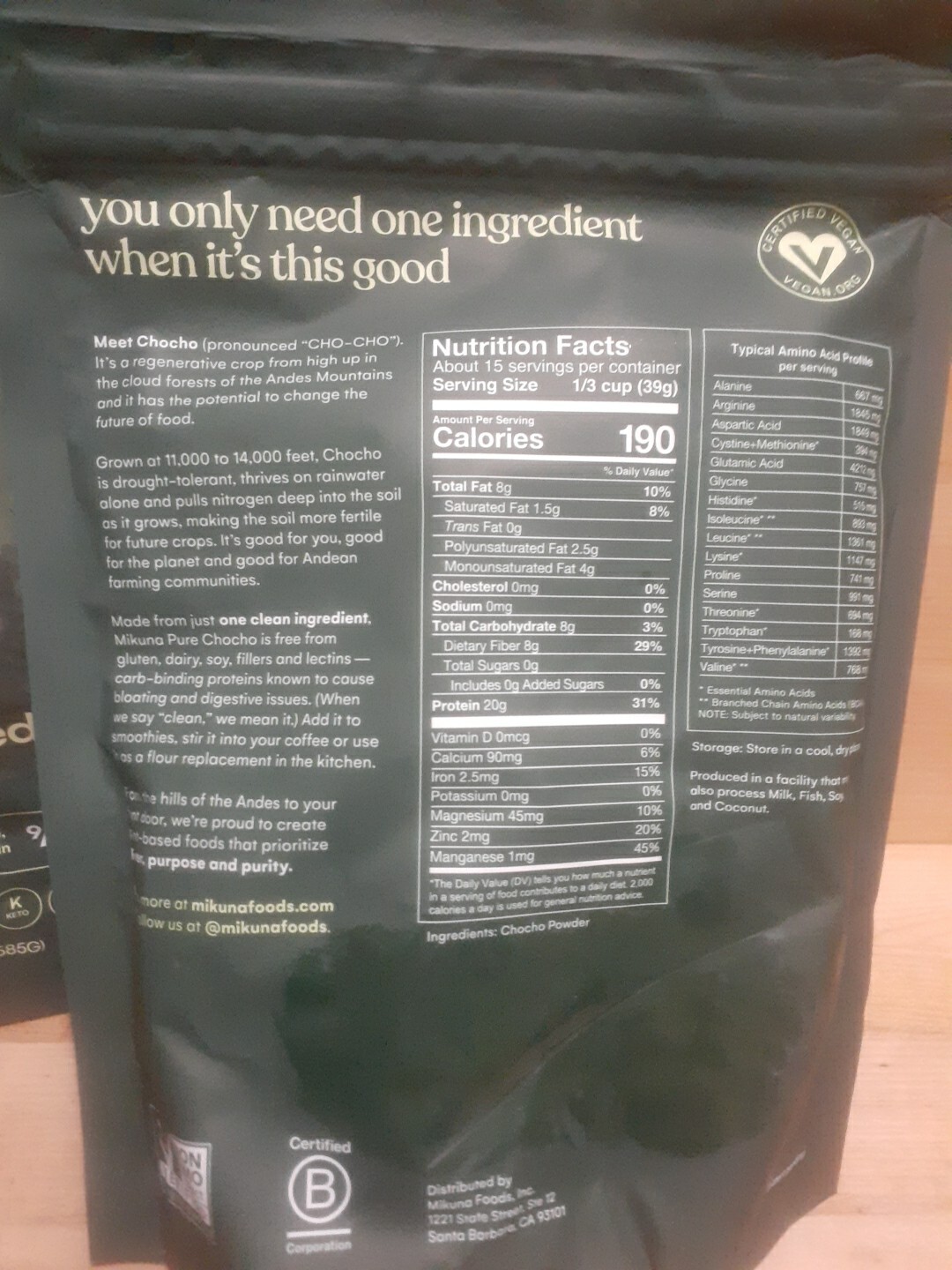 2 CT: MIKUNA PURE CHOCHO PROTEIN POWDER Vegan Paleo Keto NO: gluten soy 20.6oz