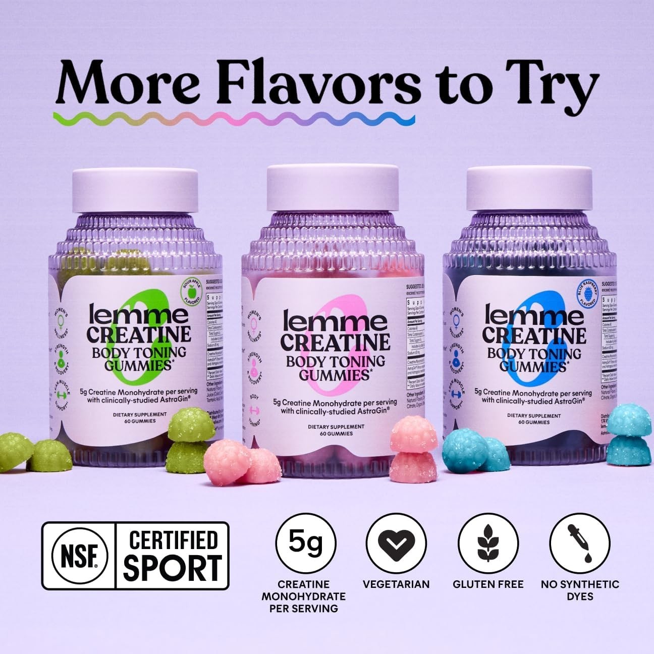Creatine Monohydrate Gummies, Sour Strawberry 60 Gummies | 5g Creatine for Le…