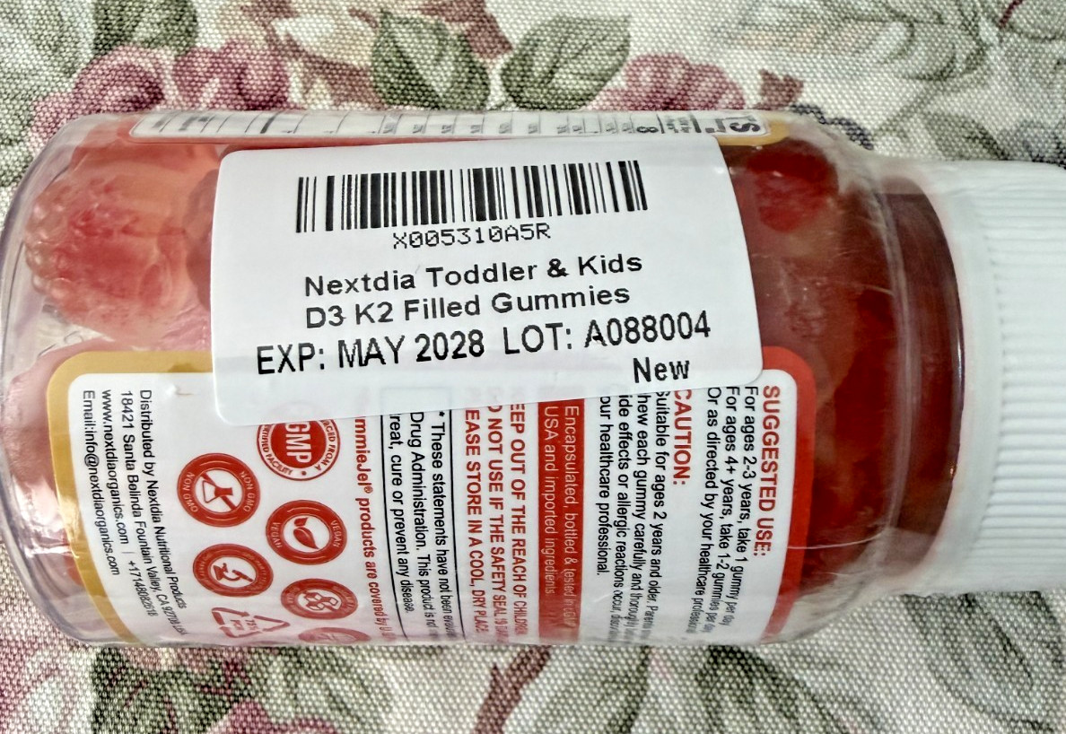 Toddler 2-3 & Kids Vitamin D3 K2 + Algae Calcium Filled Gummies, 1000 IU / 2000