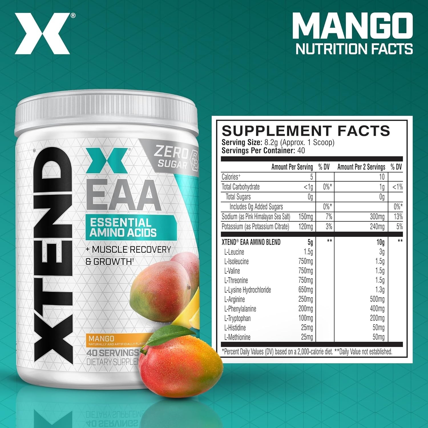 Mango XTEND EAA + BCAA Supplement – 10g EAAs, 40 Servings for Lean Muscle Growth