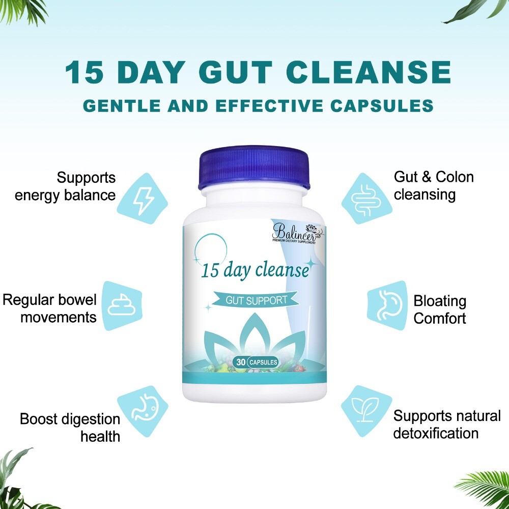 15 Day Cleanse – 30 Capsules – Gut Support Colon Cleansing & Detox Supplement
