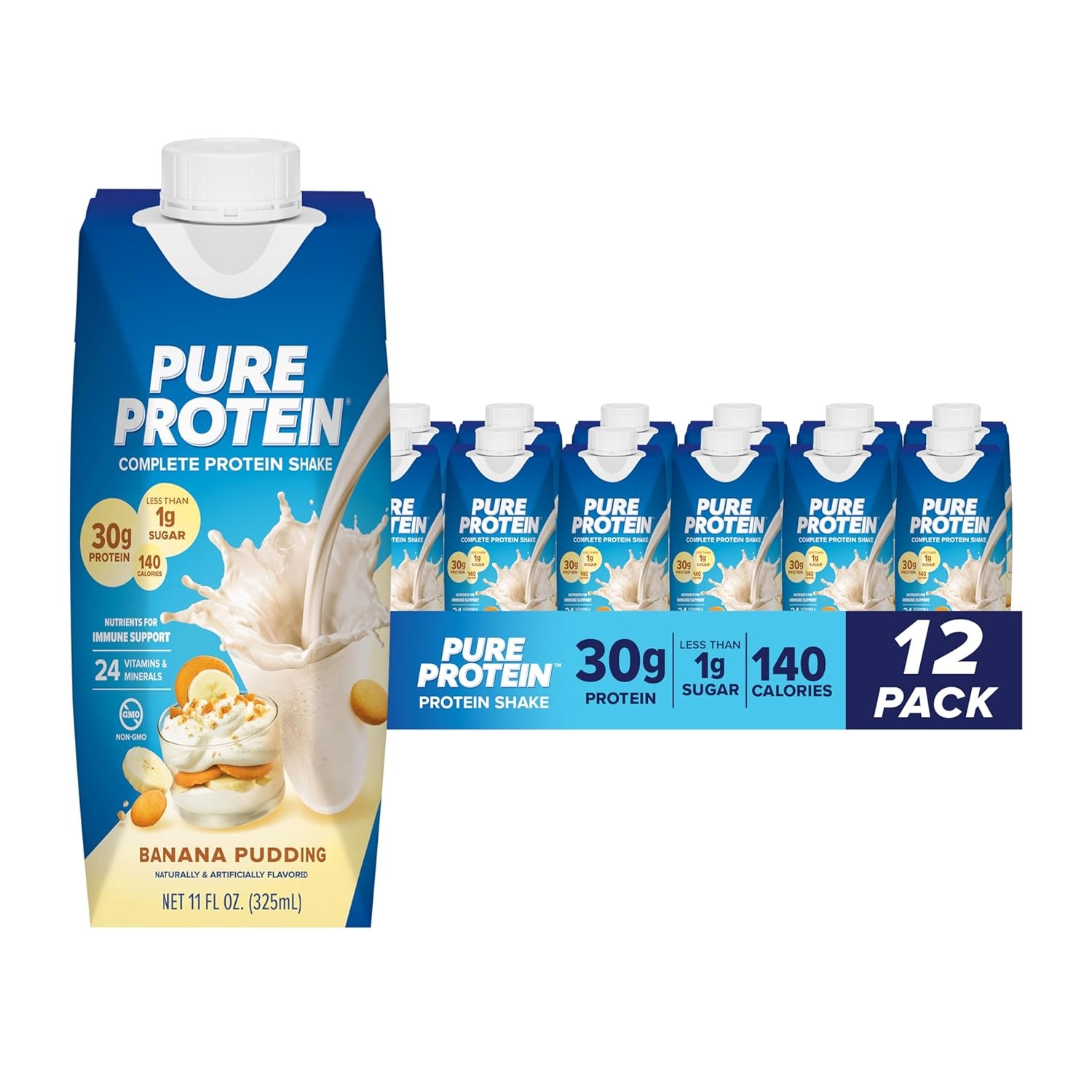 Pure Protein Vanilla Protein Shake 30g Complete Protein Vitamins A, C, D 12 Pack