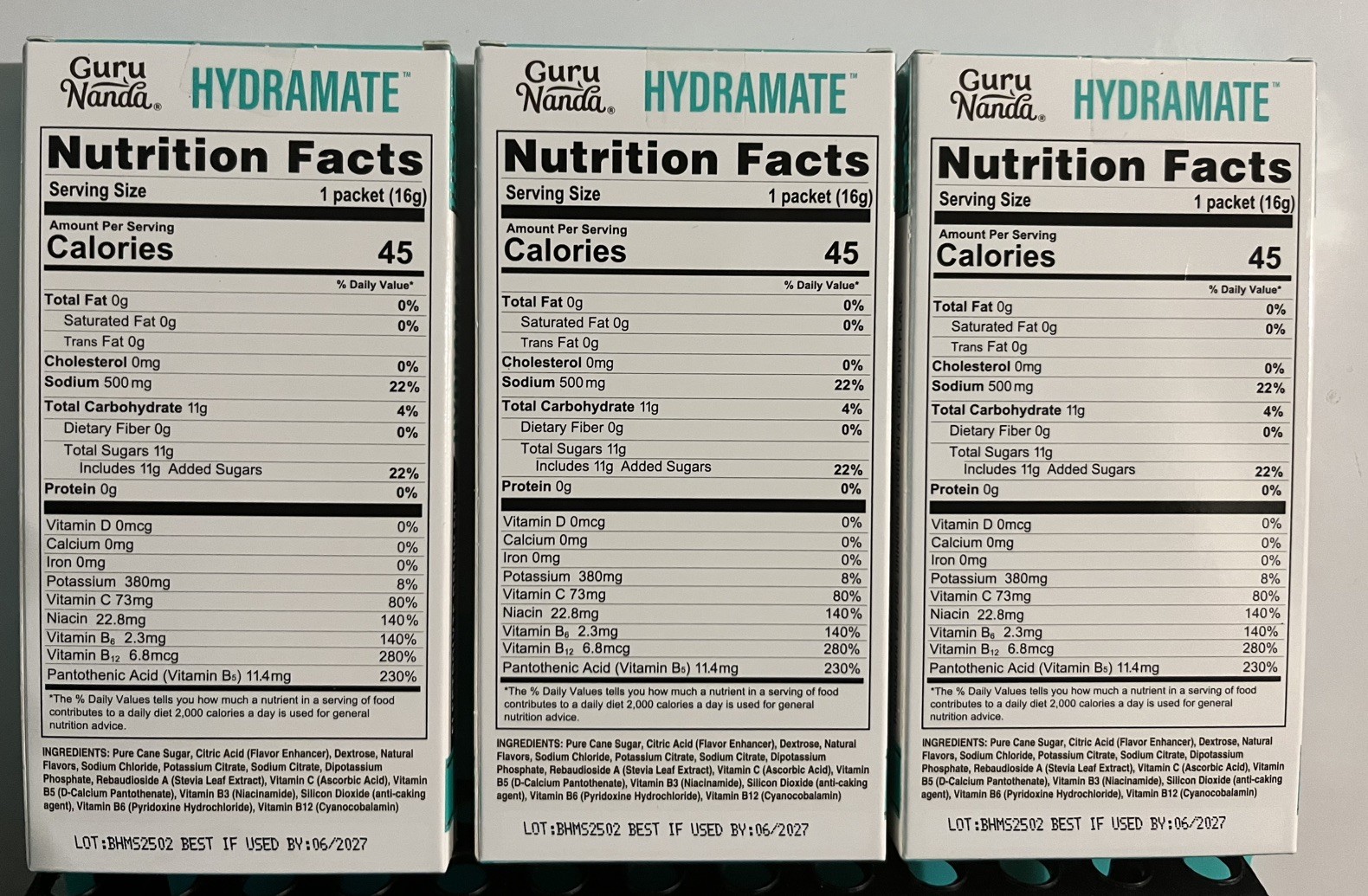 Guru Nanda Hydramate Electrolyte Drink Mix Lemon Lime x3 boxes (6 sticks)