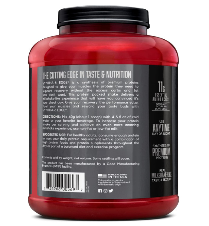 BSN SYNTHA-6 Edge Protein Powder, Chocolate Milkshake, 48 Servings