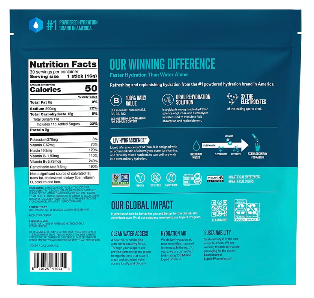 Liquid I.V. Hydration Multiplier Popsicle Firecracker – 30 Sticks -Free Shipping