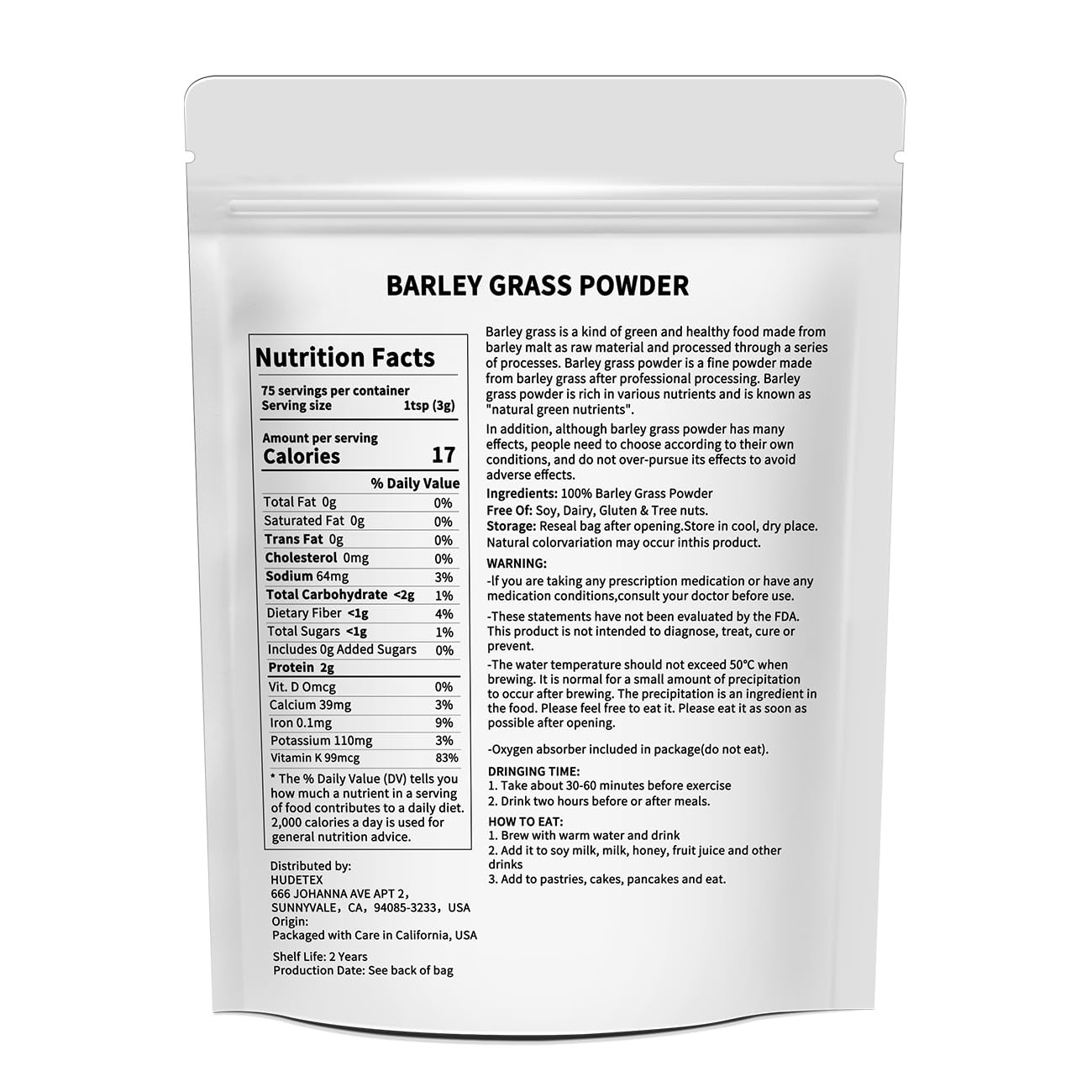 Barley Grass Juice Powder ，Rich in Chlorophyll & Natural 8 Ounce (Pack of 1)