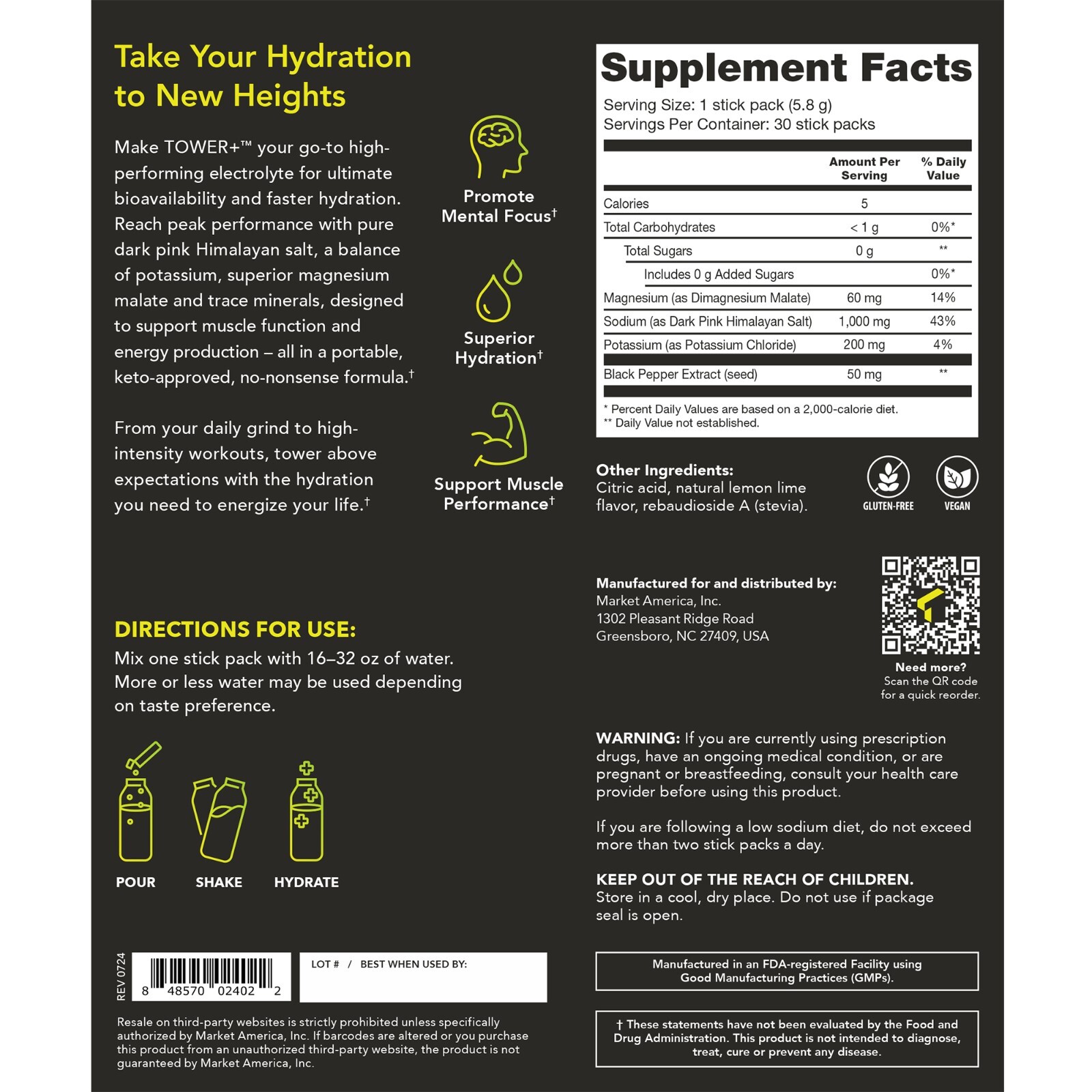 Tower+™ Electrolyte Mix – Sugar-Free Powder Mix – Fast Hydration (30 packets)