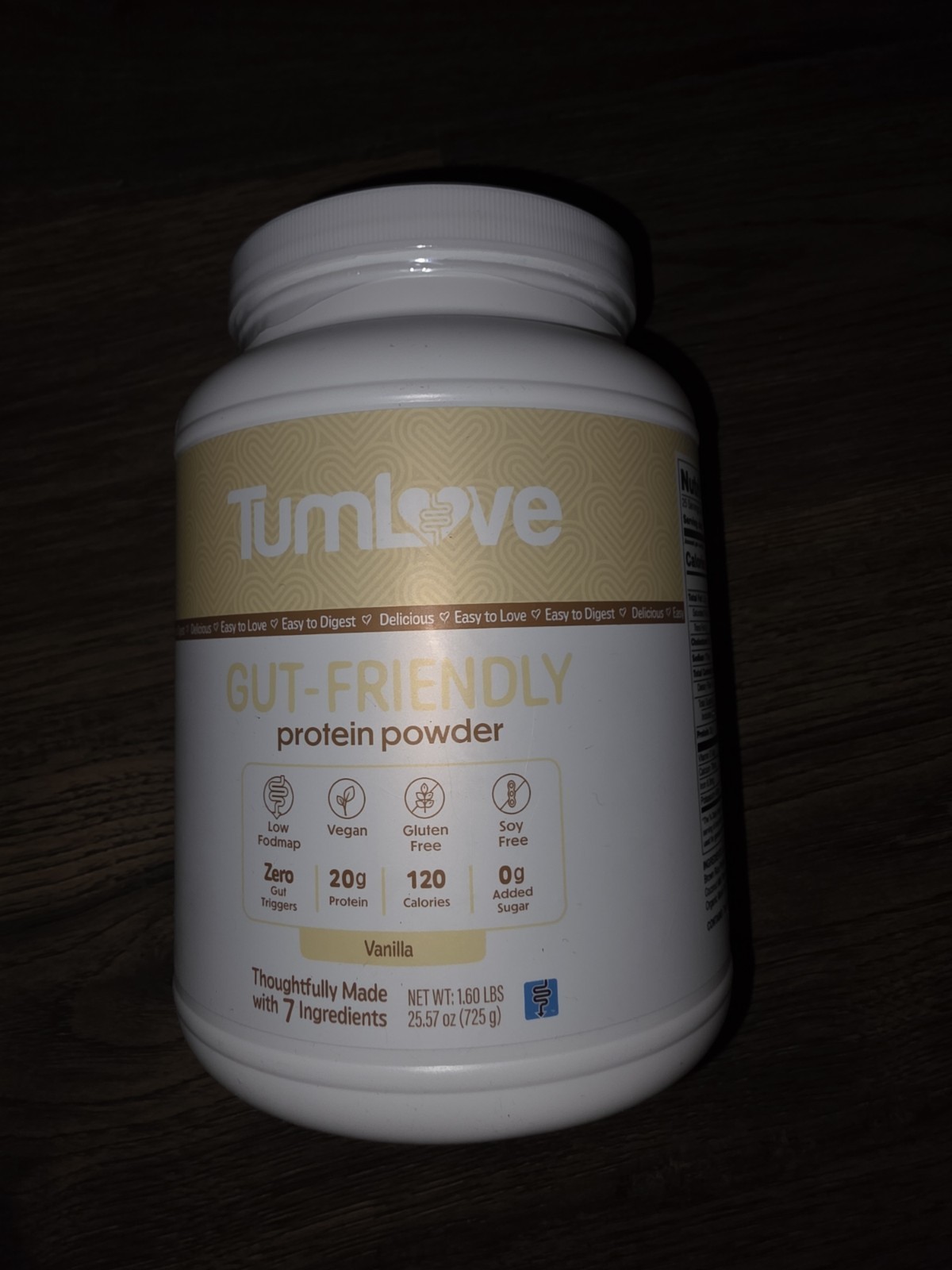 TumLove Gut-Friendly Vegan Protein Powder Vanilla 1.60 lbs Gluten Free Soy-Free