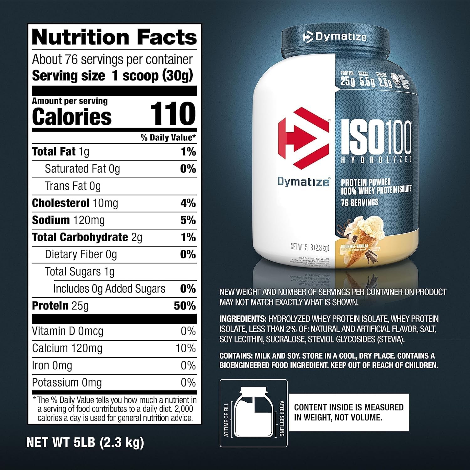 Dymatize ISO100 Hydrolyzed Whey Protein Isolate Vanilla 25g Protein 5lb