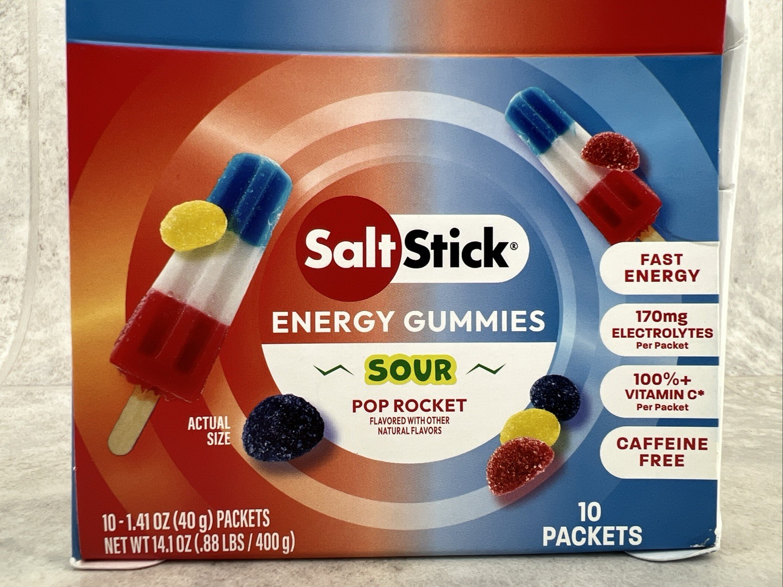 10 Pack! SaltStick Electrolyte Energy Gummies Sour Pop Rocket, Caffeine Free