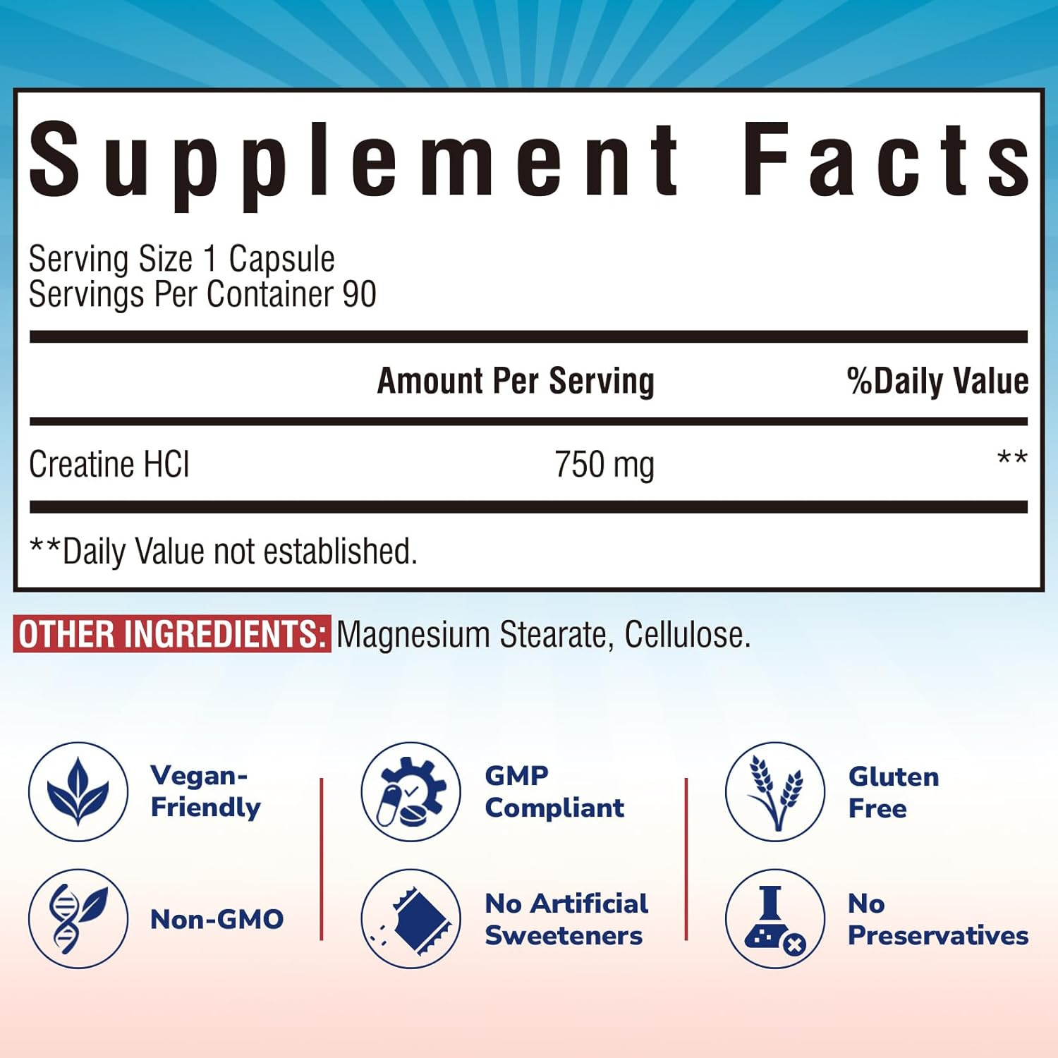 Creatine Hcl Capsule, 750Mg High Absorption Creatine Hydrochloride, Endurance, S