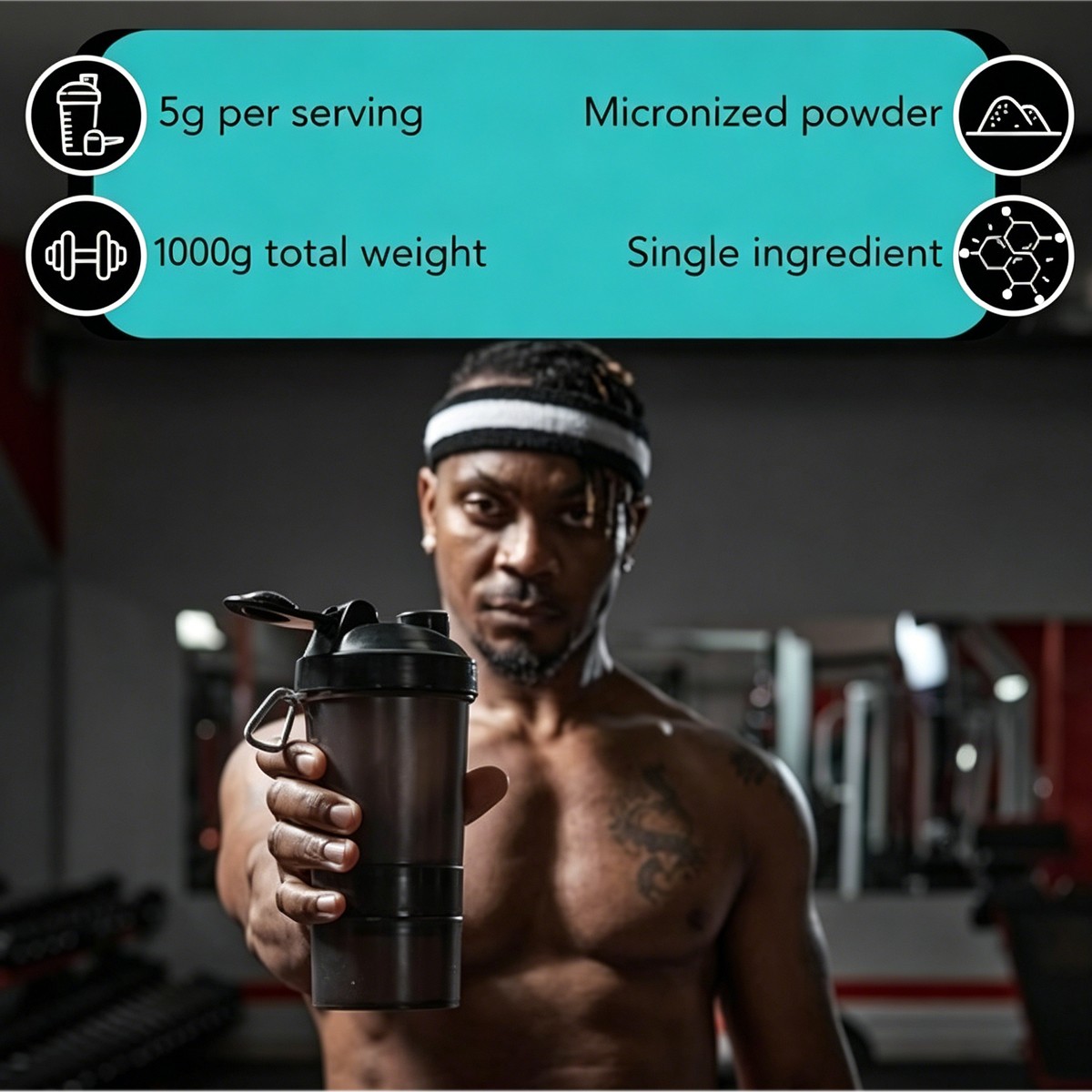 Pure Micronized Creatine Monohydrate 2.2lbs, Unflavored 200 Servings 5g Each