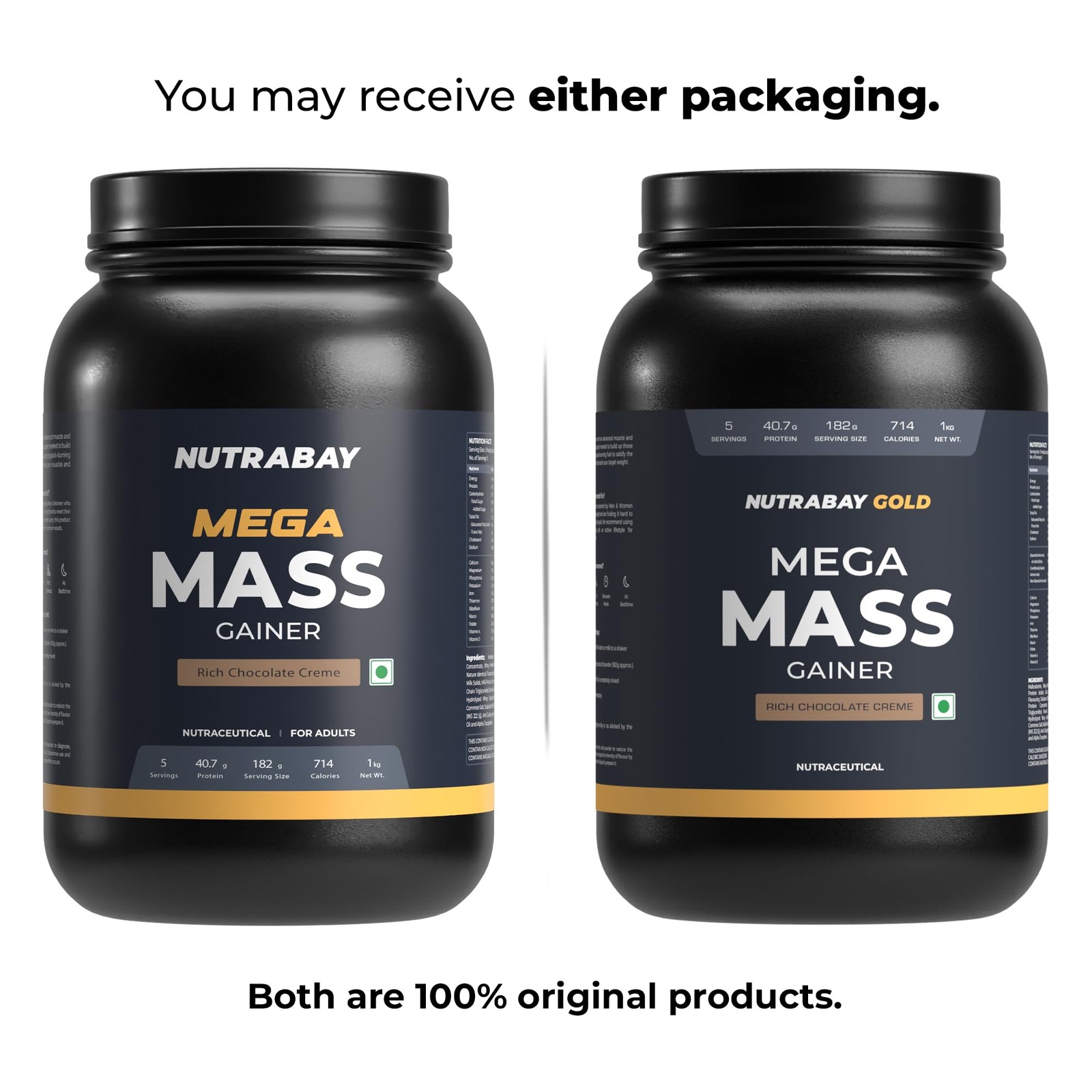 Nutrabay Gold Mega Mass Gainer 1kg |40.7g Protein, 122g Carbs, 714 Calorie, Choc