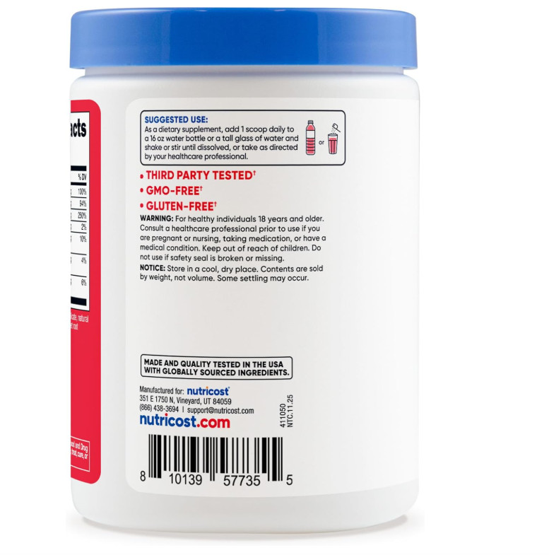 Nutricost Electrolytes Powder Watermelon 60 Servings Zero Sugar Hydration 6.6oz