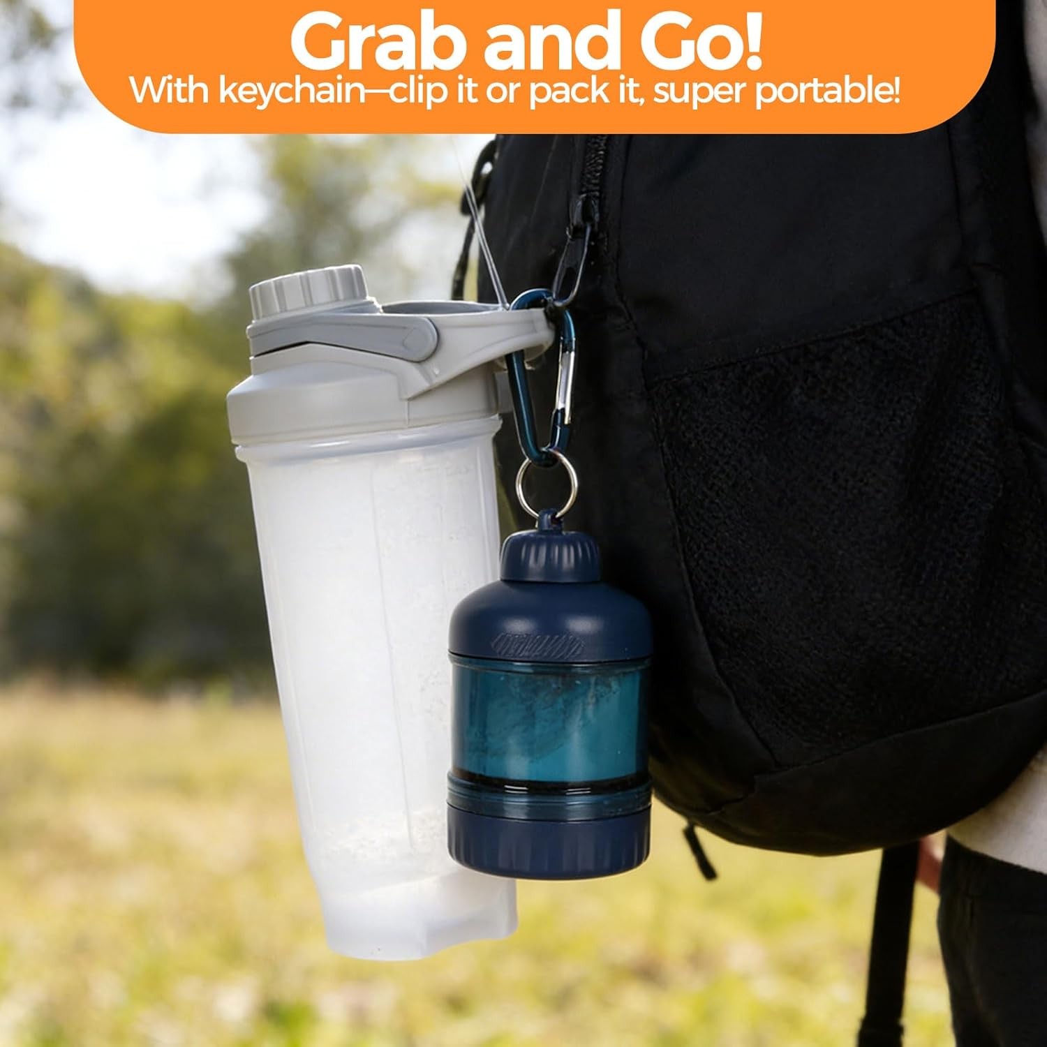 2 Pack Protein Powder Container to Go with Keychain & Keyring, Large Capacity,