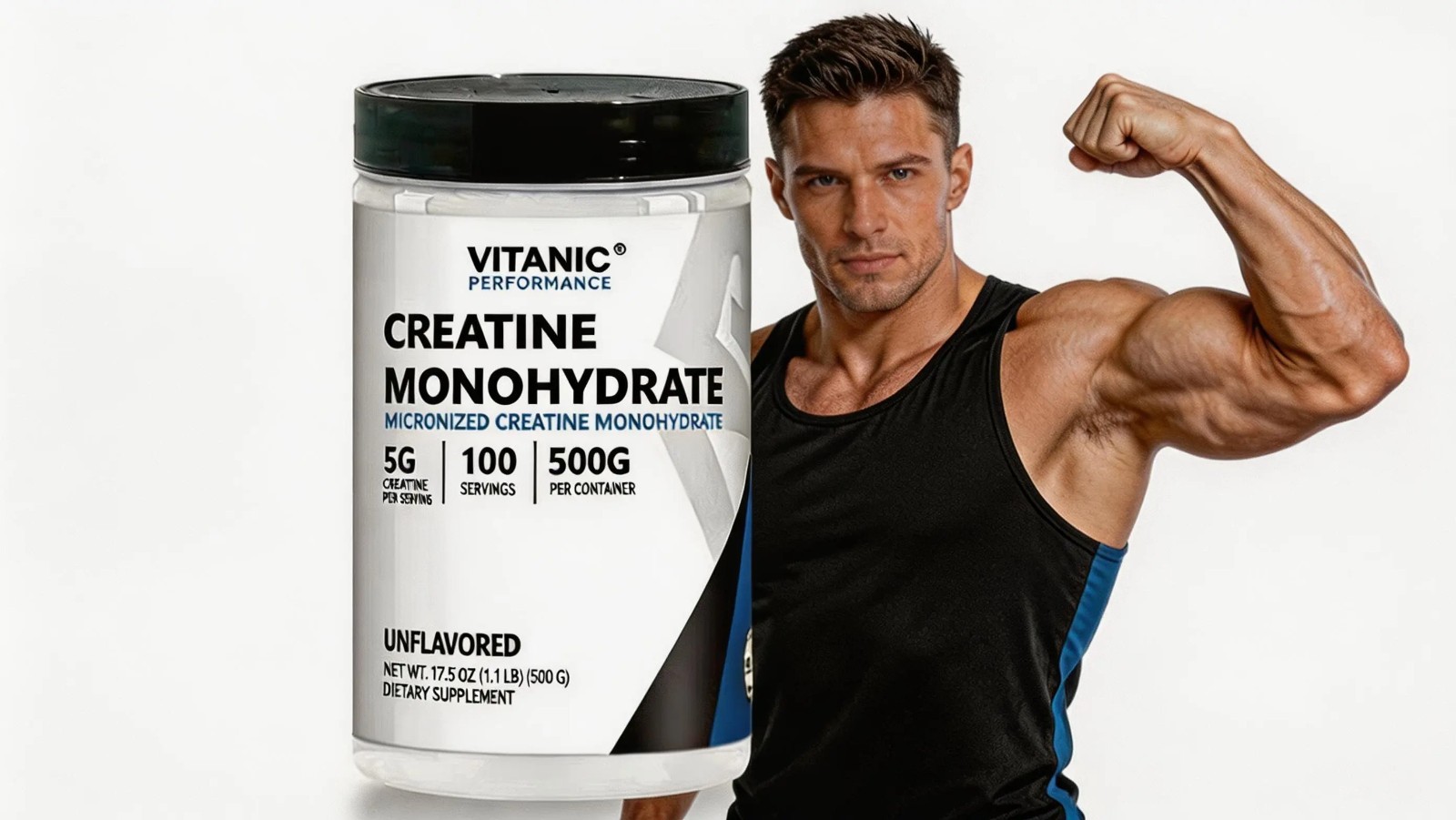Vitanic Creatine Monohydrate 500 Gram – Pure Powder , Gluten-Free, Non-GMO