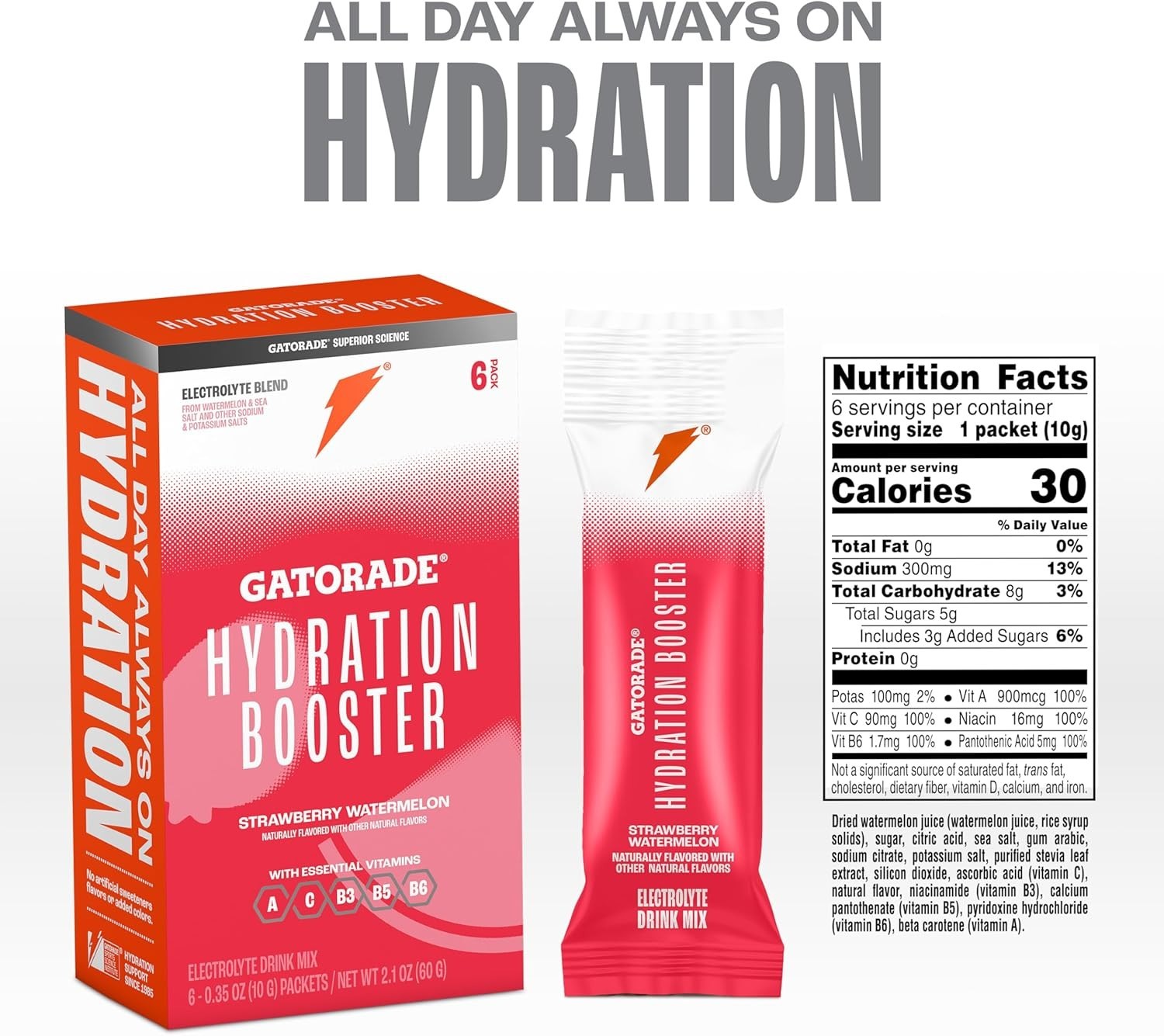 Gatorade Hydration Booster Electrolyte Strawberry Watermelon& Tropical Mango 2BX