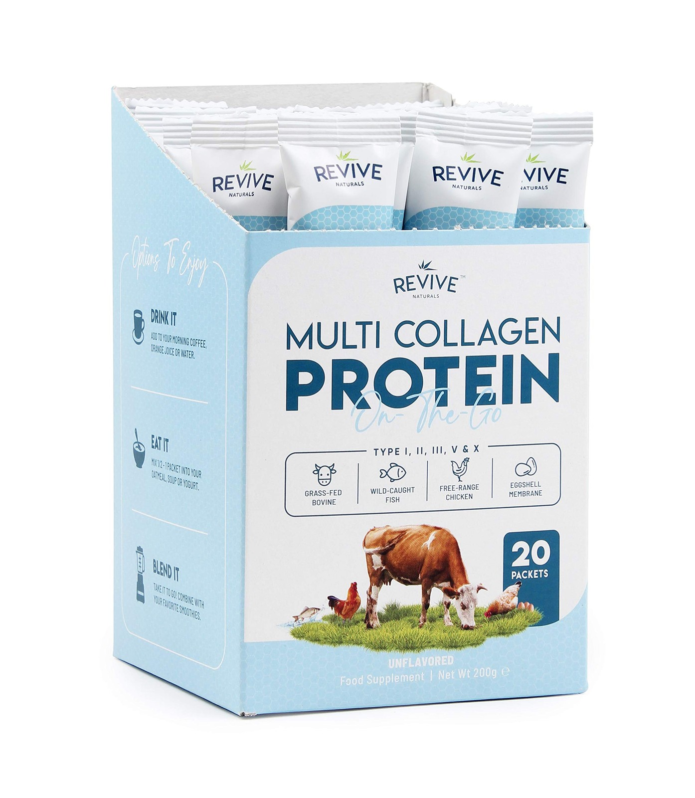 Multi Collagen Protein Powder Packets – Types I, II, 0.35 Ounce (Pack of 20)