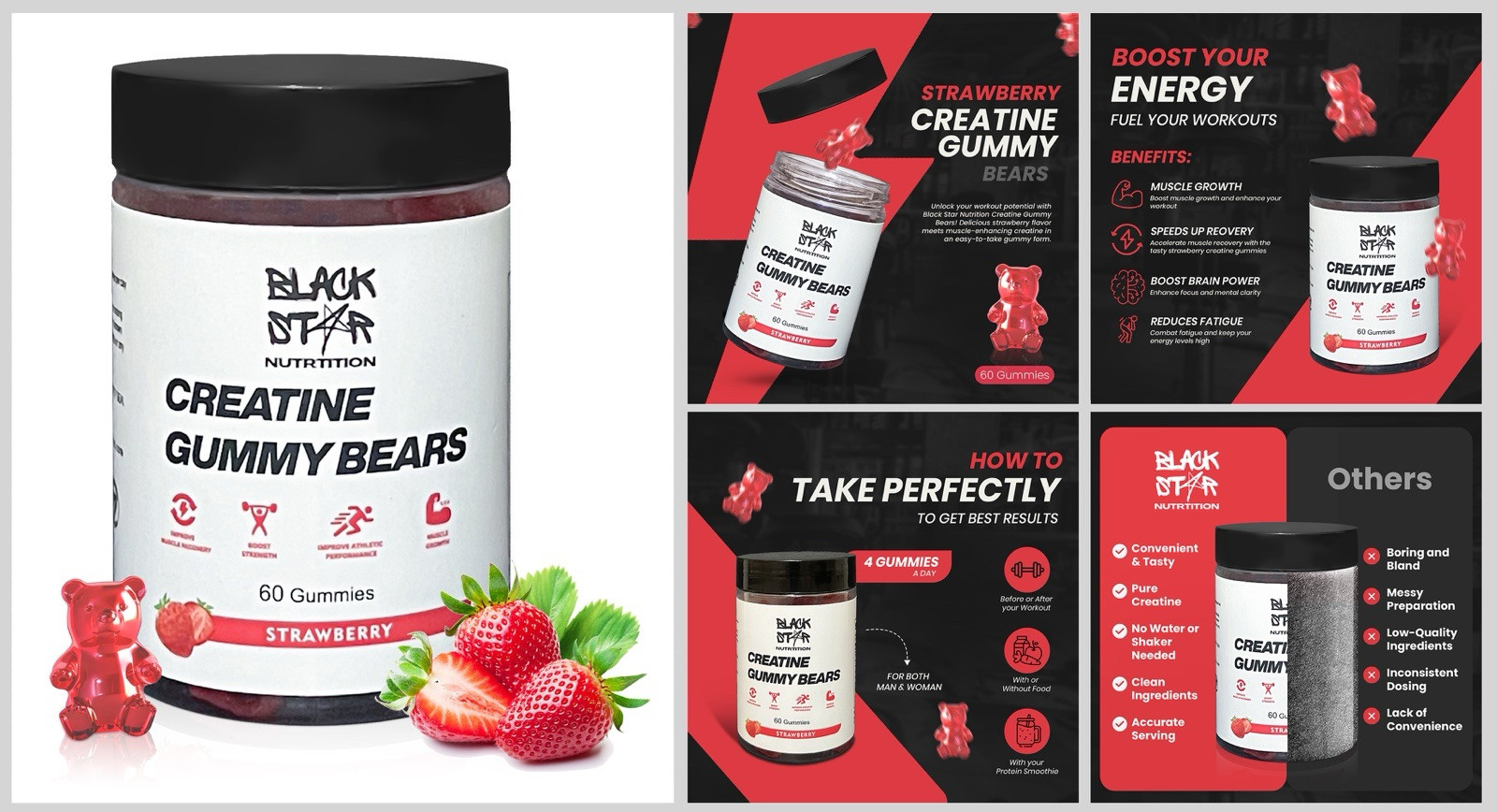 Blackstar Creatine Gummies, Creatine Monohydrate for Muscle Gain, 5g Dose