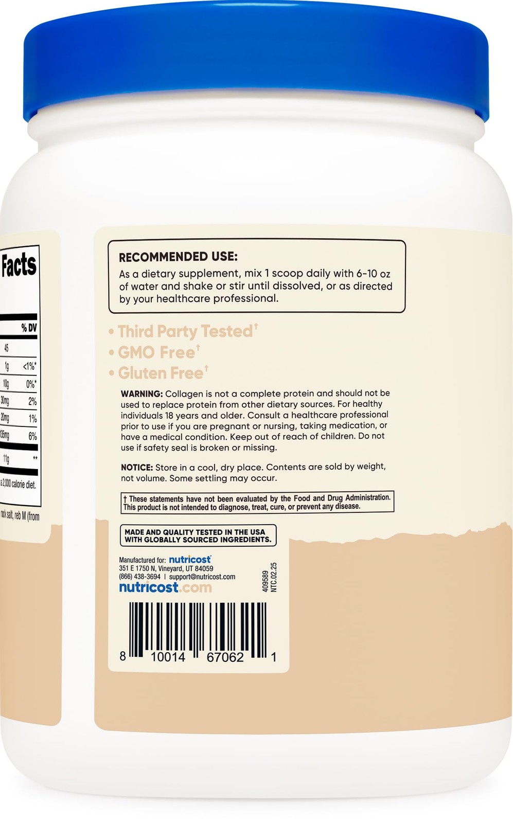 Nutricost Collagen Peptides Powder 1LB (454 G) 1 Pound (Pack of 1), White.