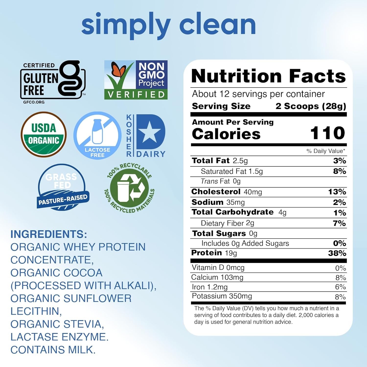 Organic Whey Protein, Dark Chocolate, 12 oz (340 g)