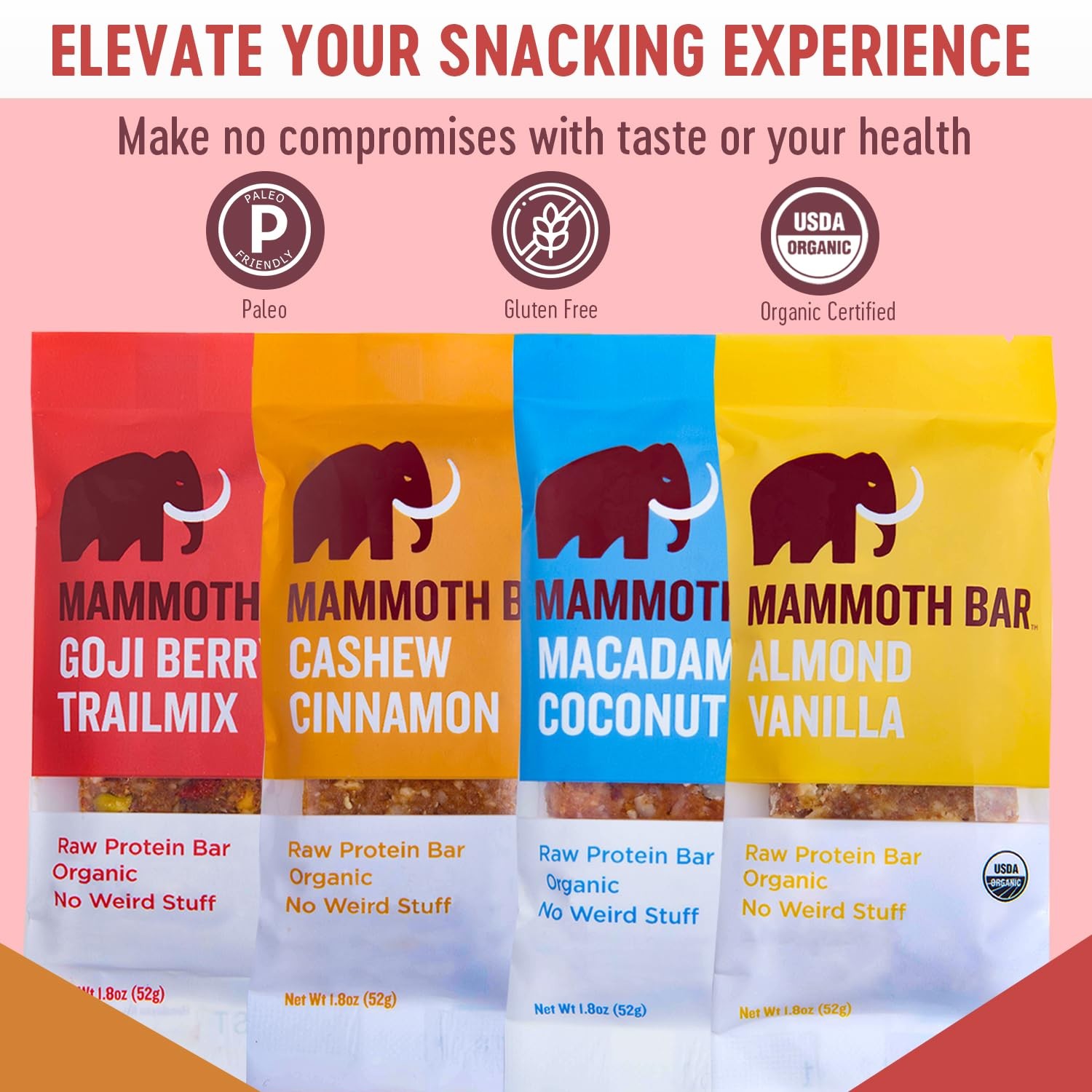 Mammoth Bar Variety Pack 10 Organic Protein Bars Paleo Prebiotic Gluten Free Egg