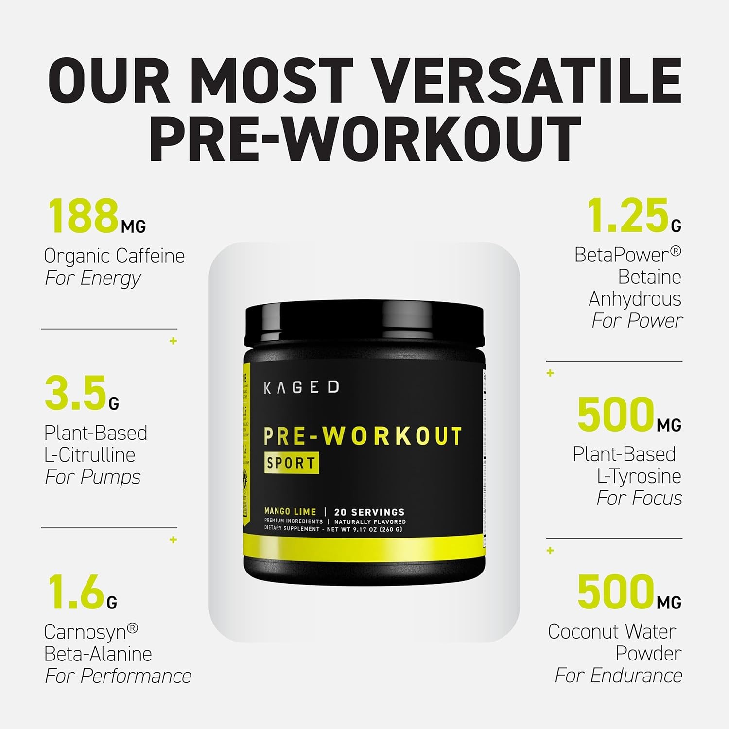 Kaged Sport Pre Workout Mango Lime 20 Servings
