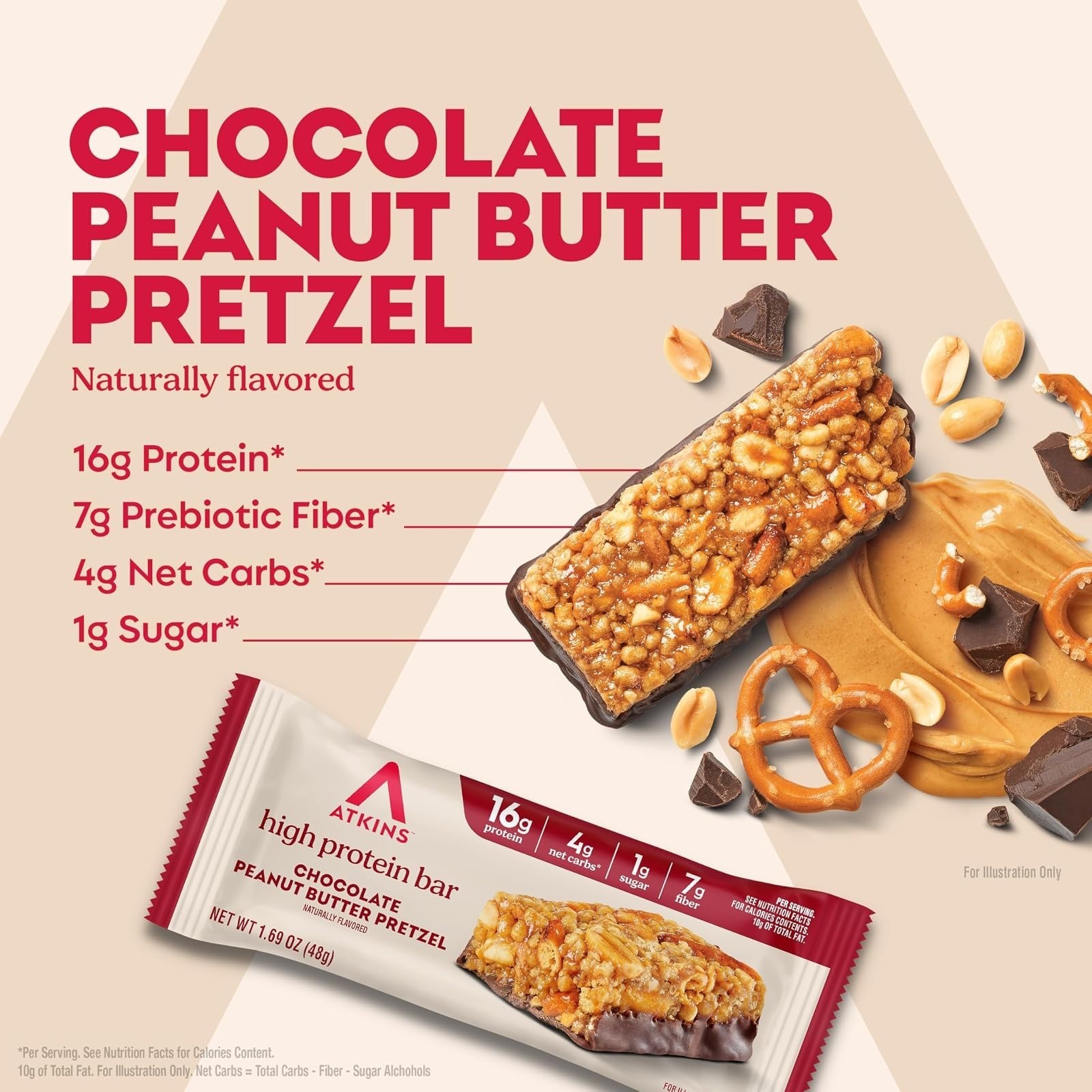 Atkins Chocolate Peanut Butter Pretzel Protein Bar – 16g Protein, Keto Friendly